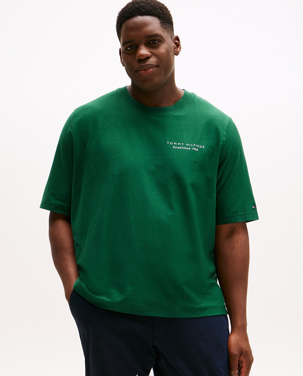 T-shirt de Manga Curta com Decote Redondo Tamanhos Grandes Verde-1