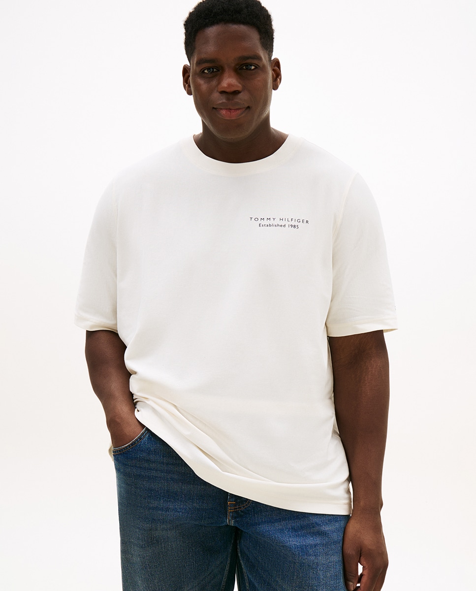 T-shirt de Manga Curta com Decote Redondo Tamanhos Grandes Branco-1