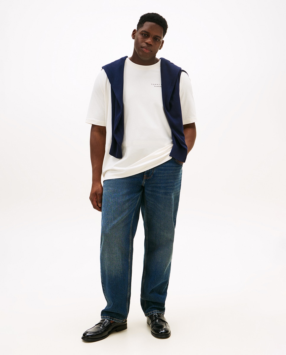 T-shirt de Manga Curta com Decote Redondo Tamanhos Grandes Branco-6