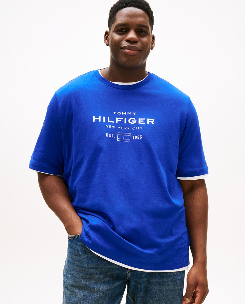 T-shirt de Manga Curta com Decote Redondo Tamanhos Grandes Azul-índigo-1