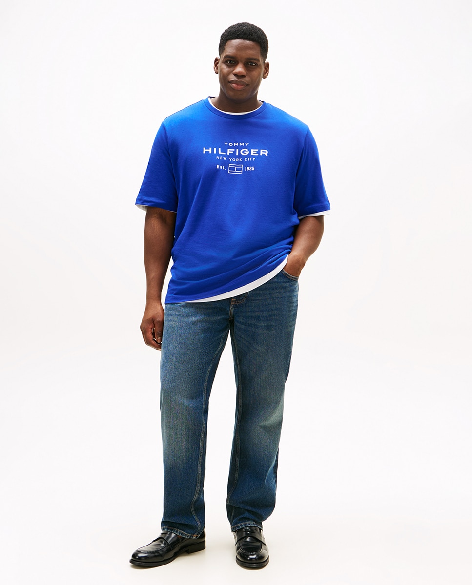 T-shirt de Manga Curta com Decote Redondo Tamanhos Grandes Azul-índigo-5