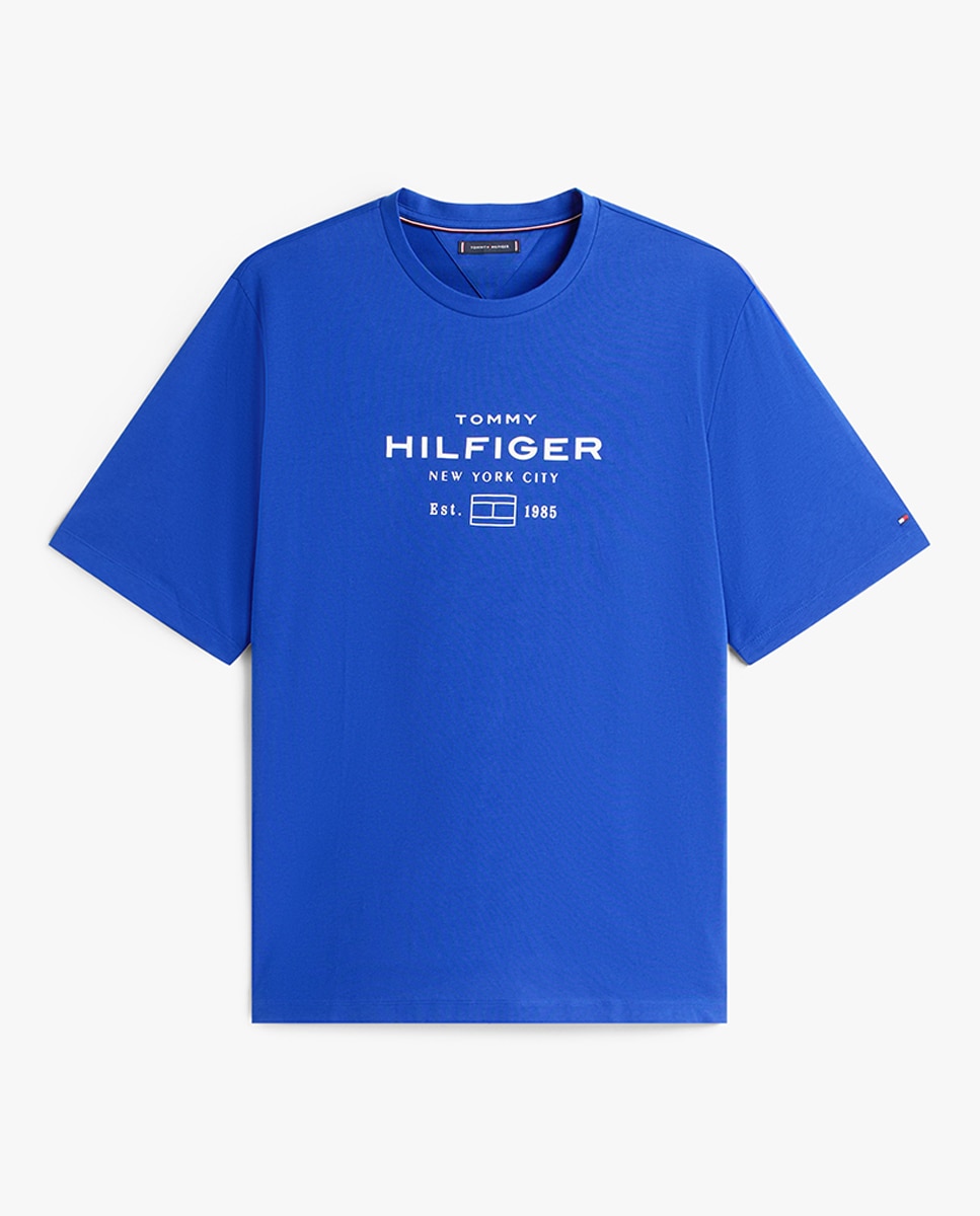 T-shirt de Manga Curta com Decote Redondo Tamanhos Grandes Azul-índigo-4