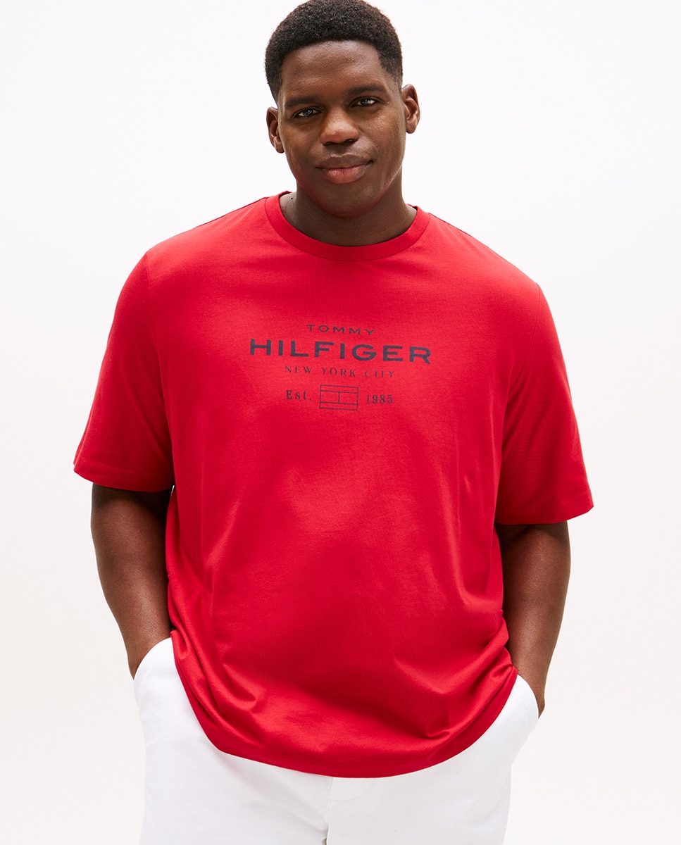 T-shirt de Manga Curta com Decote Redondo Tamanhos Grandes Vermelho-1