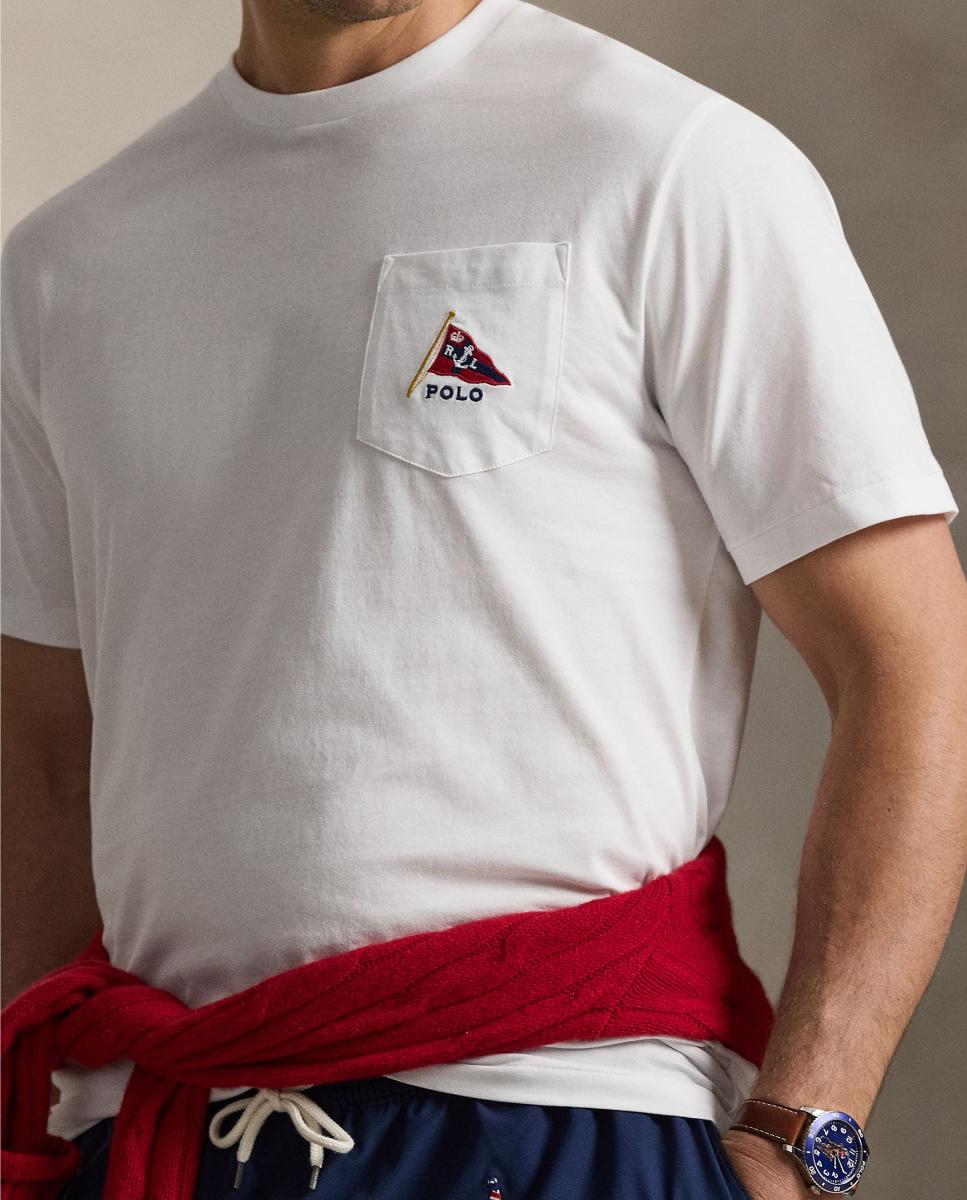 T-shirt de Homem em Algodão com Bolso Polo Bear, Tamanhos Grandes Branco-4