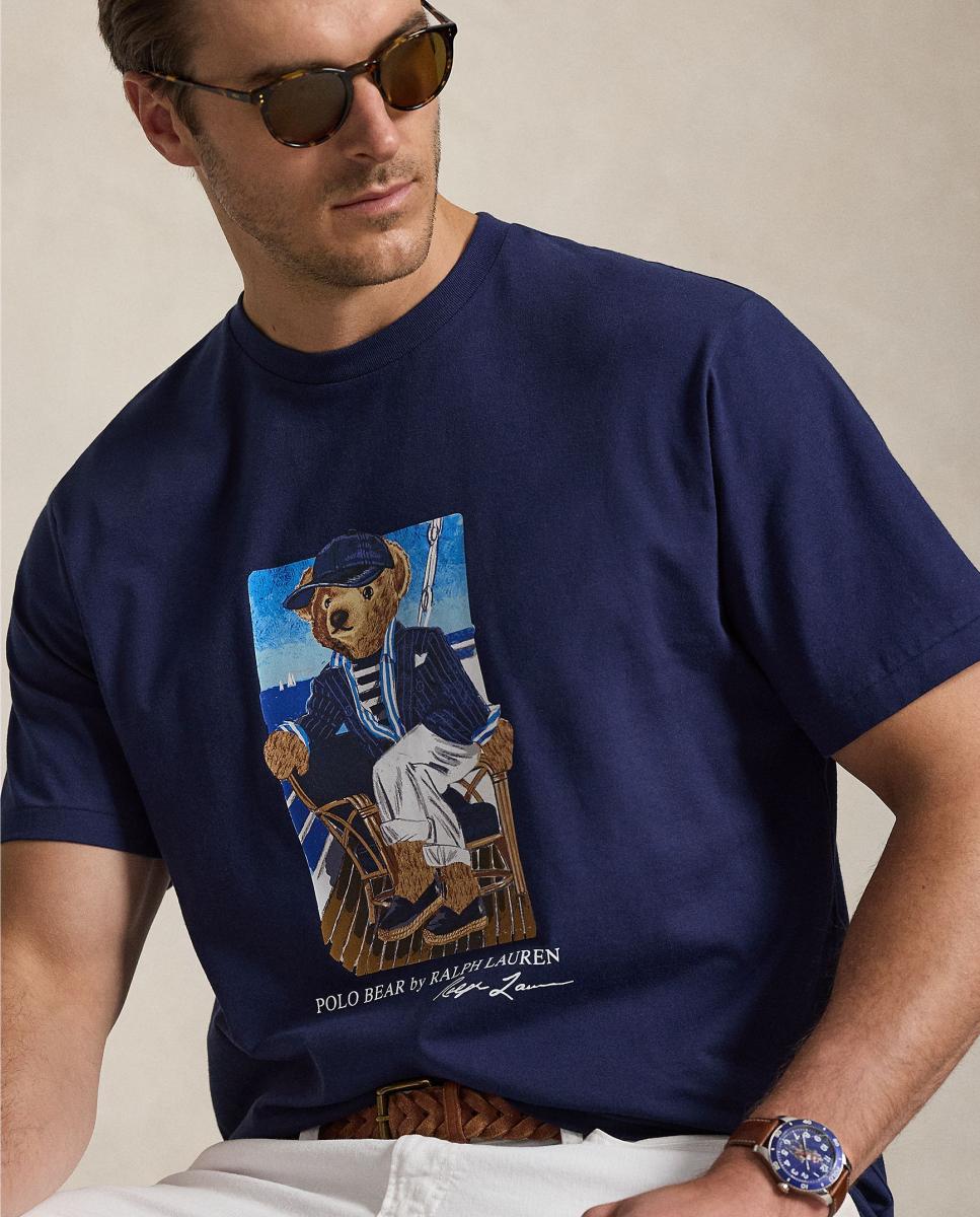 T-shirt Tamanhos Grandes com Polo Bear e em Algodão Azul-marinho-4