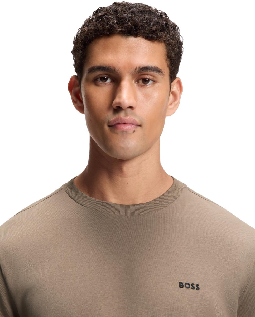 Camiseta regular fit de algodón elástico con logo en contraste - Boss - Verde Verde-3