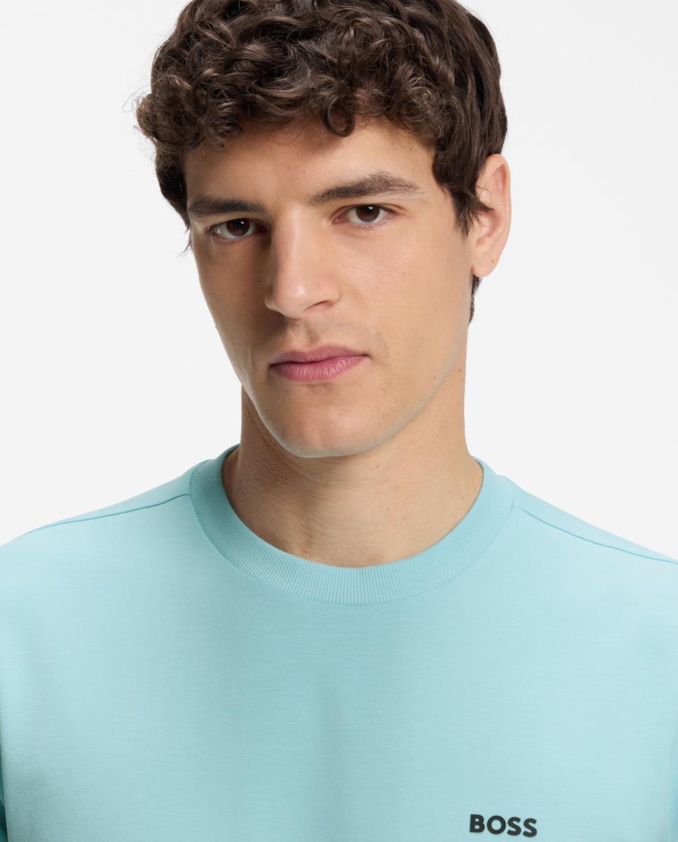 Camiseta regular fit de algodón elástico con logo en contraste - Boss - Azul marino Azul marino-3