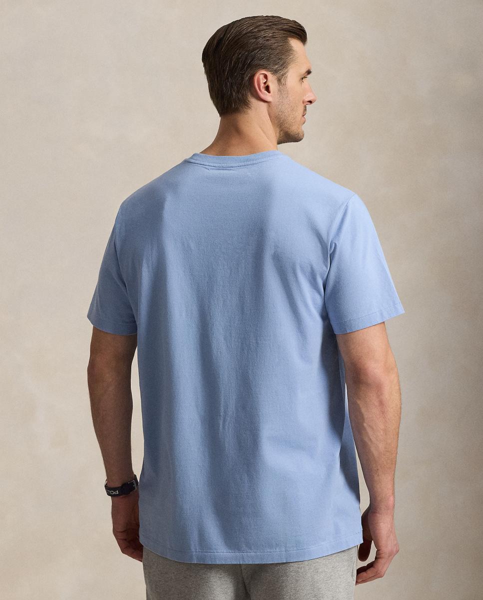 T-shirt de Algodão com Gola Redonda Tamanhos Grandes Azul pálido-3