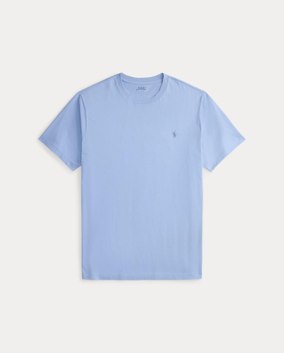 T-shirt de Algodão com Gola Redonda Tamanhos Grandes Azul pálido-6