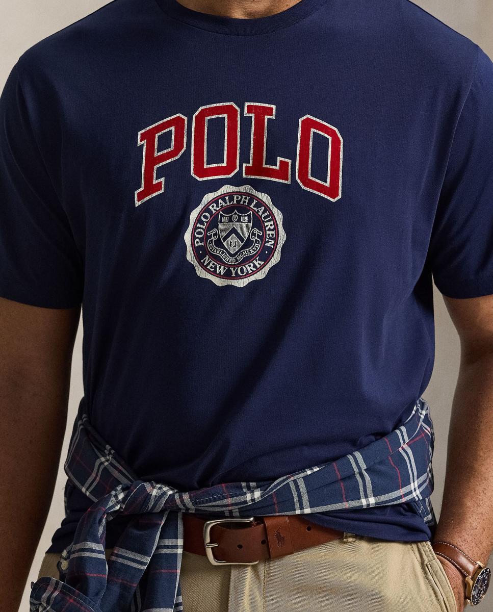 T-shirt de Algodão com Logótipo Tamanhos Grandes Azul-marinho-4