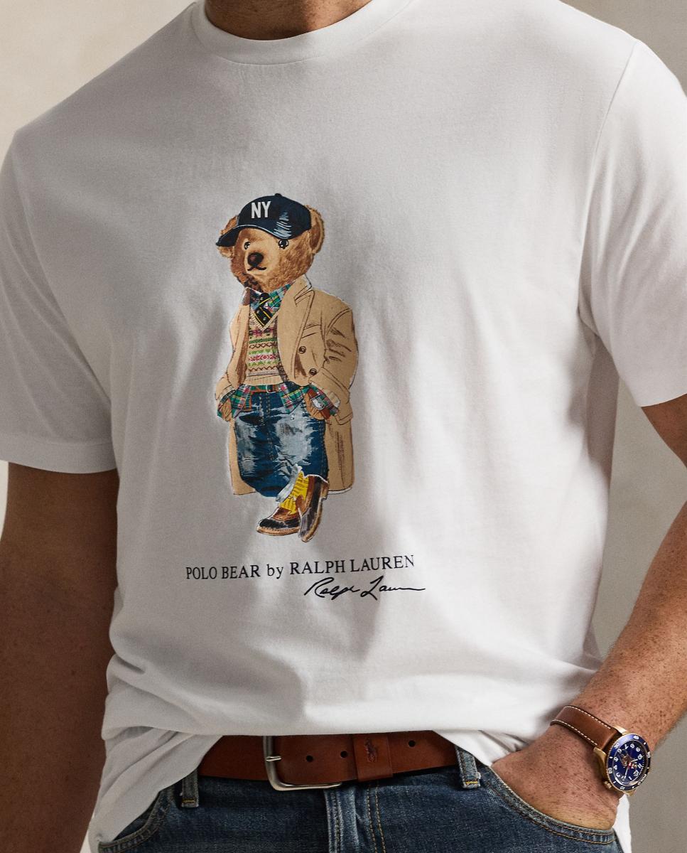 T-shirt Tamanhos Grandes com Polo Bear e em Algodão Branco-4
