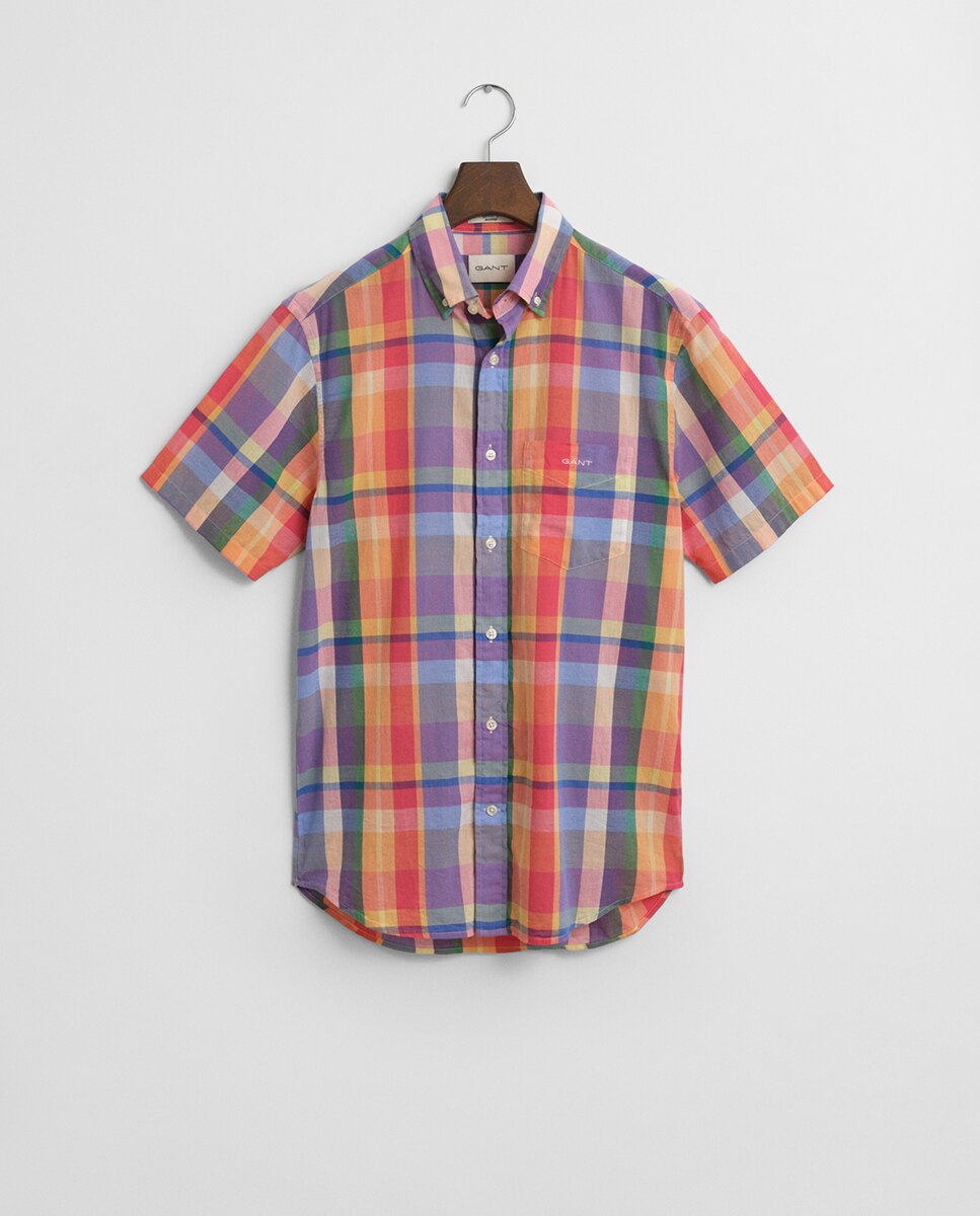 Camisa de Manga Curta com Colarinho Abotoado Tamanhos Grandes Laranja-1