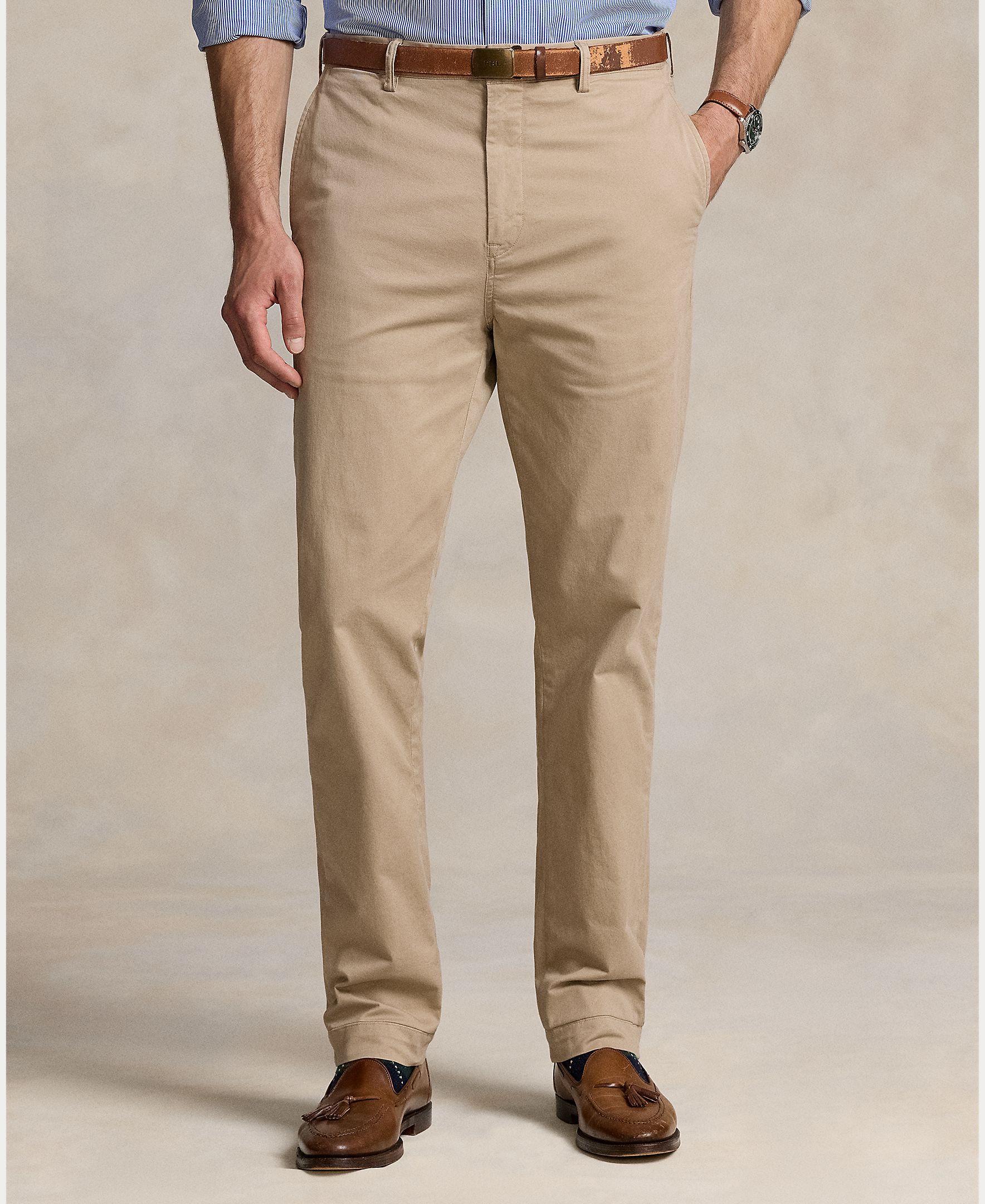Calças Chino Classic Fit Tamanhos Grandes e em Algodão Bege-3