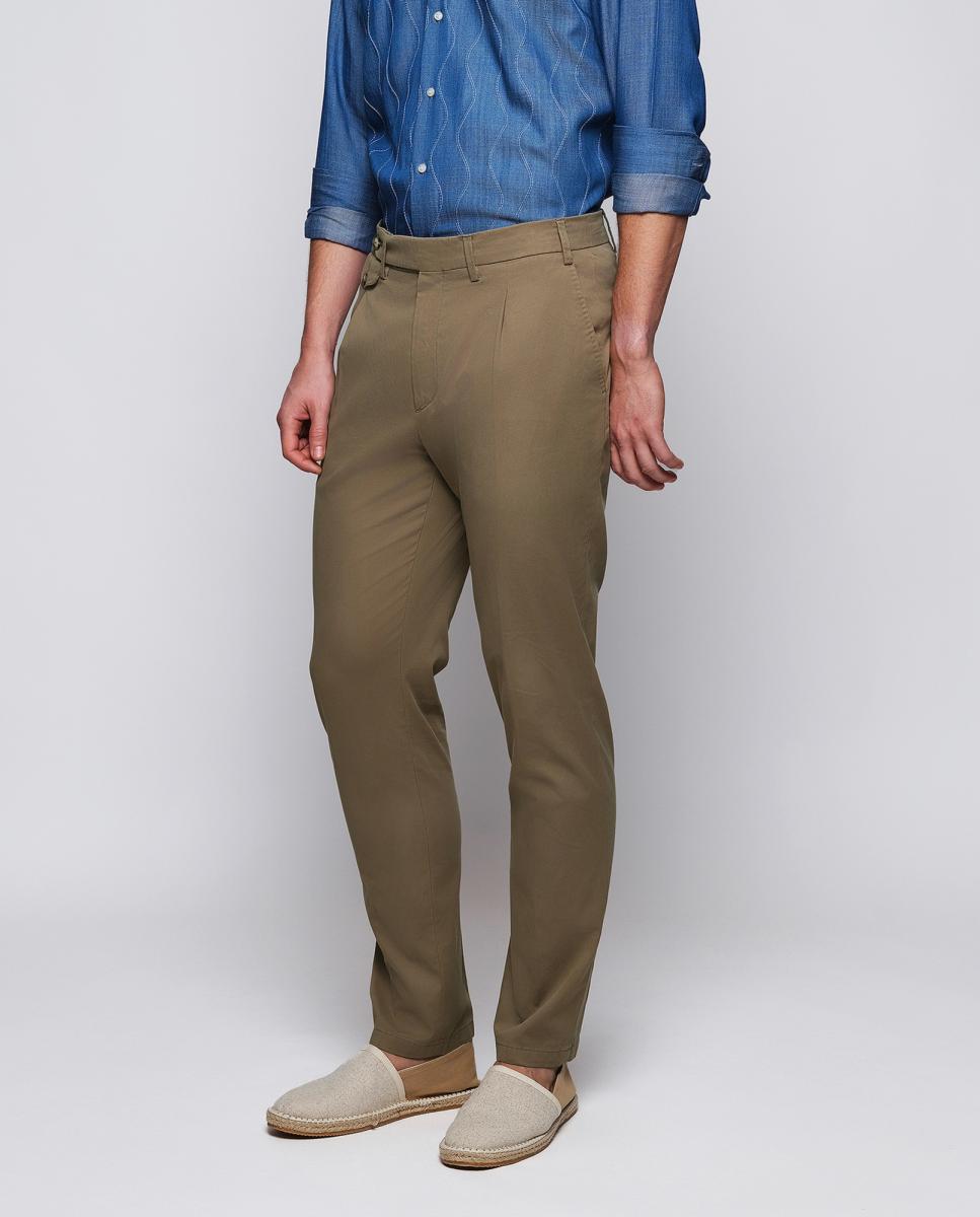 Calças Chino Regular Fit com Micro Estrutura Tamanhos Grandes Taupe-2