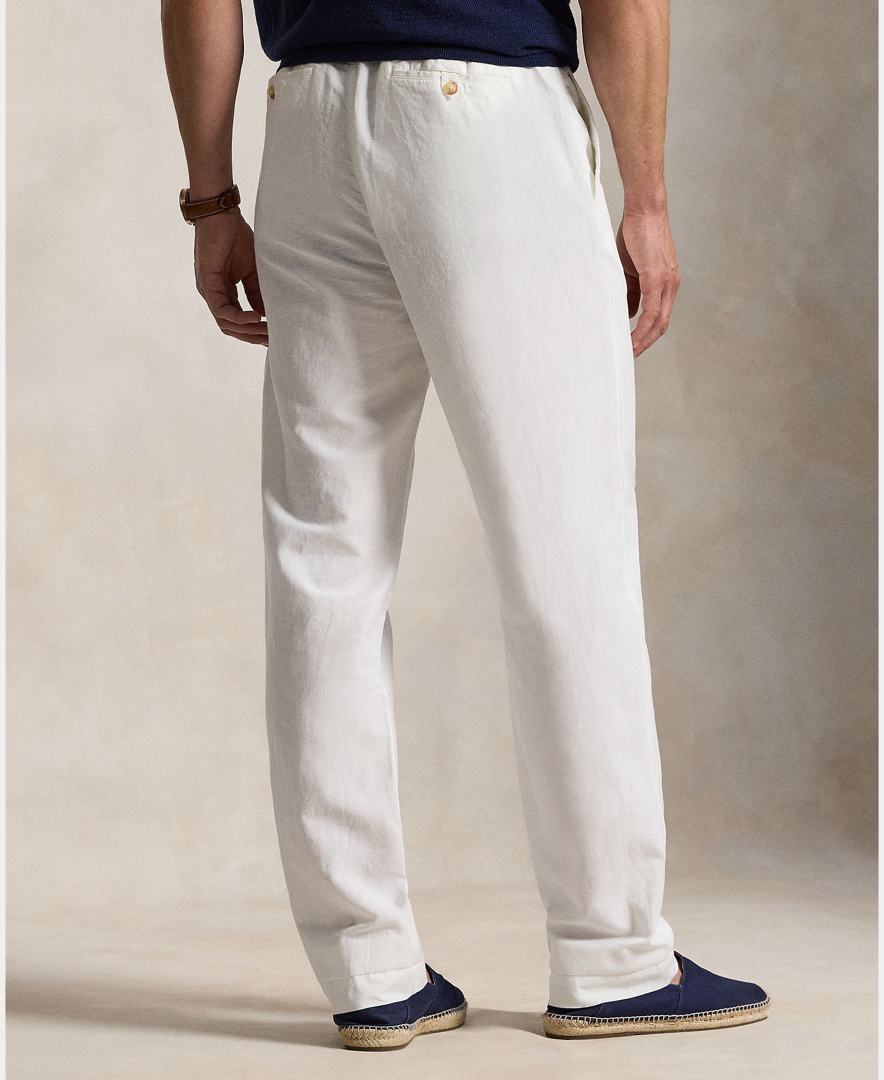 Calças Chino de Linho e Algodão Tamanhos Grandes Branco-4