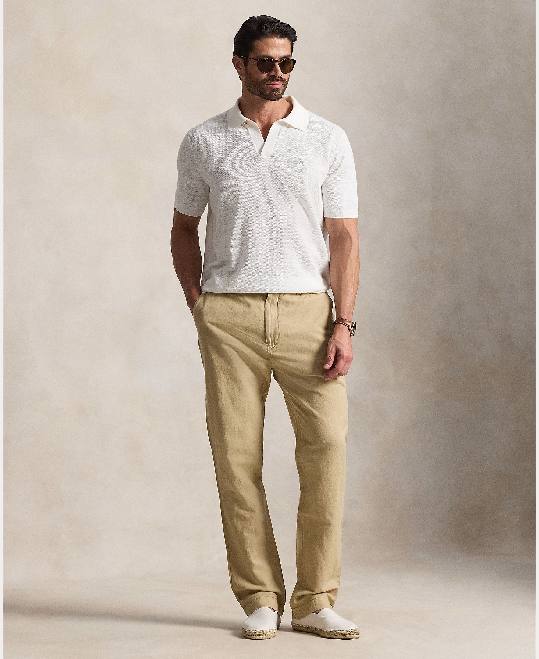 Imagen 0 de Pantalón chino de hombre de lino y algodón tallas grandes Marrón