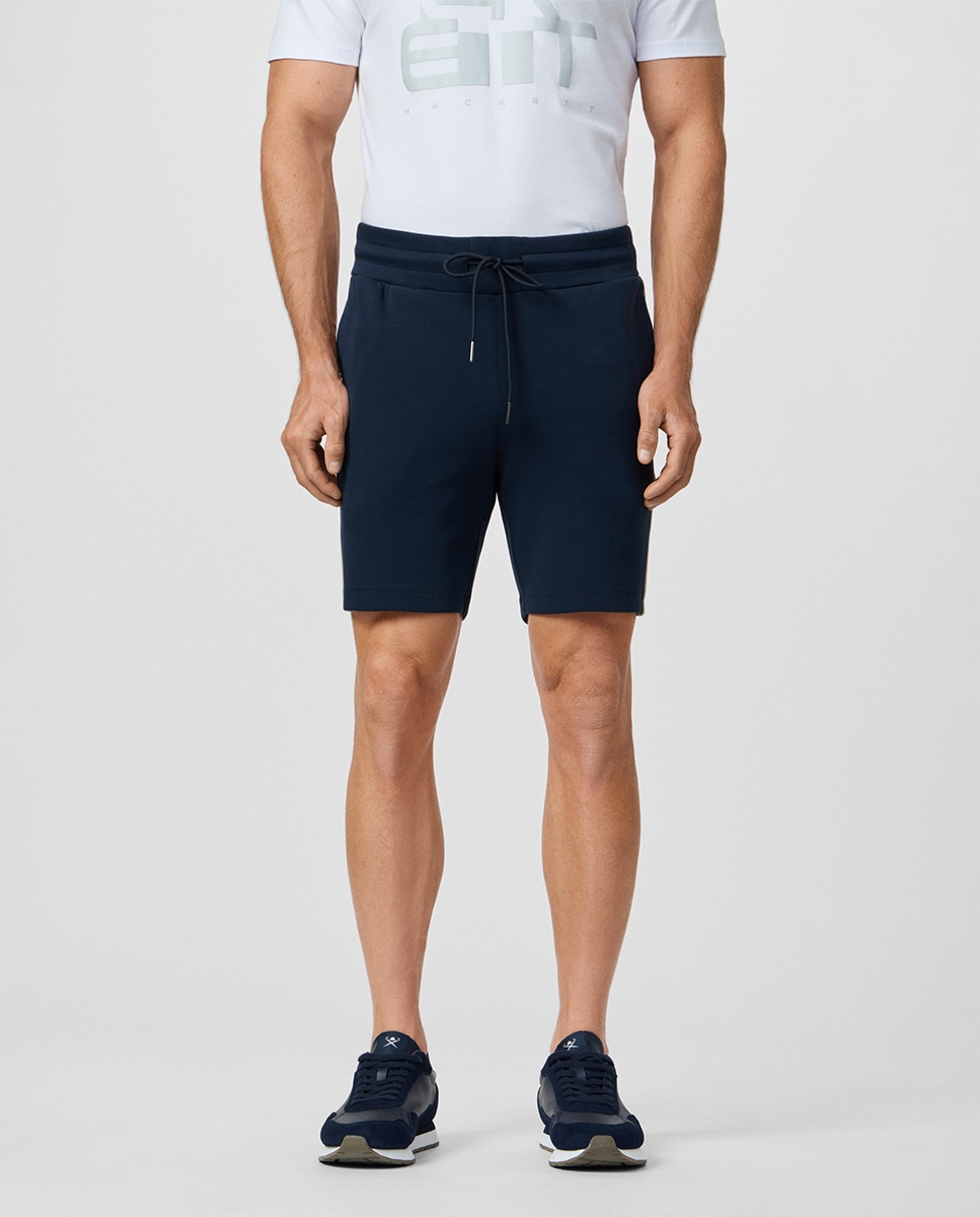 Bermudas Tamanhos Grandes em Tecido de Felpa com Logótipo Lateral Azul-marinho-2