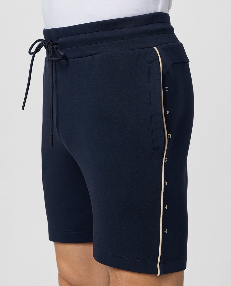 Bermudas Tamanhos Grandes em Tecido de Felpa com Logótipo Lateral Azul-marinho-4