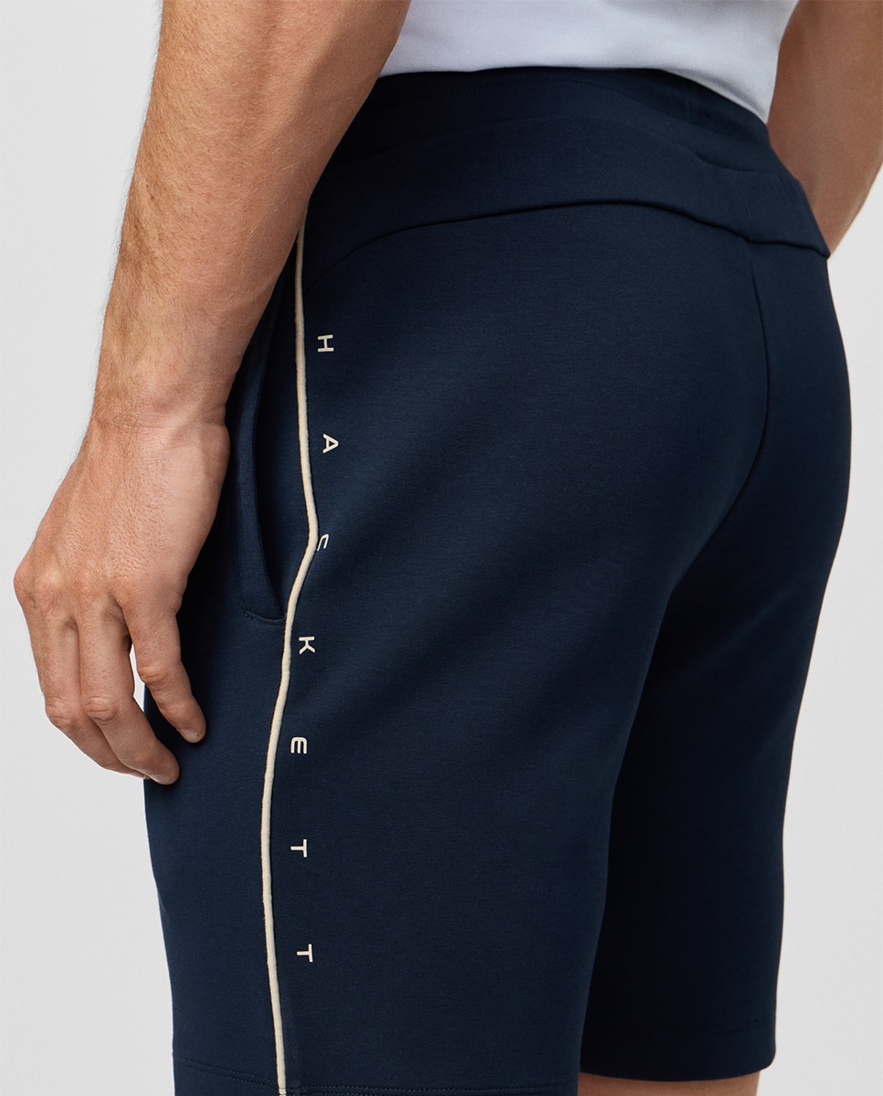 Bermudas Tamanhos Grandes em Tecido de Felpa com Logótipo Lateral Azul-marinho-5