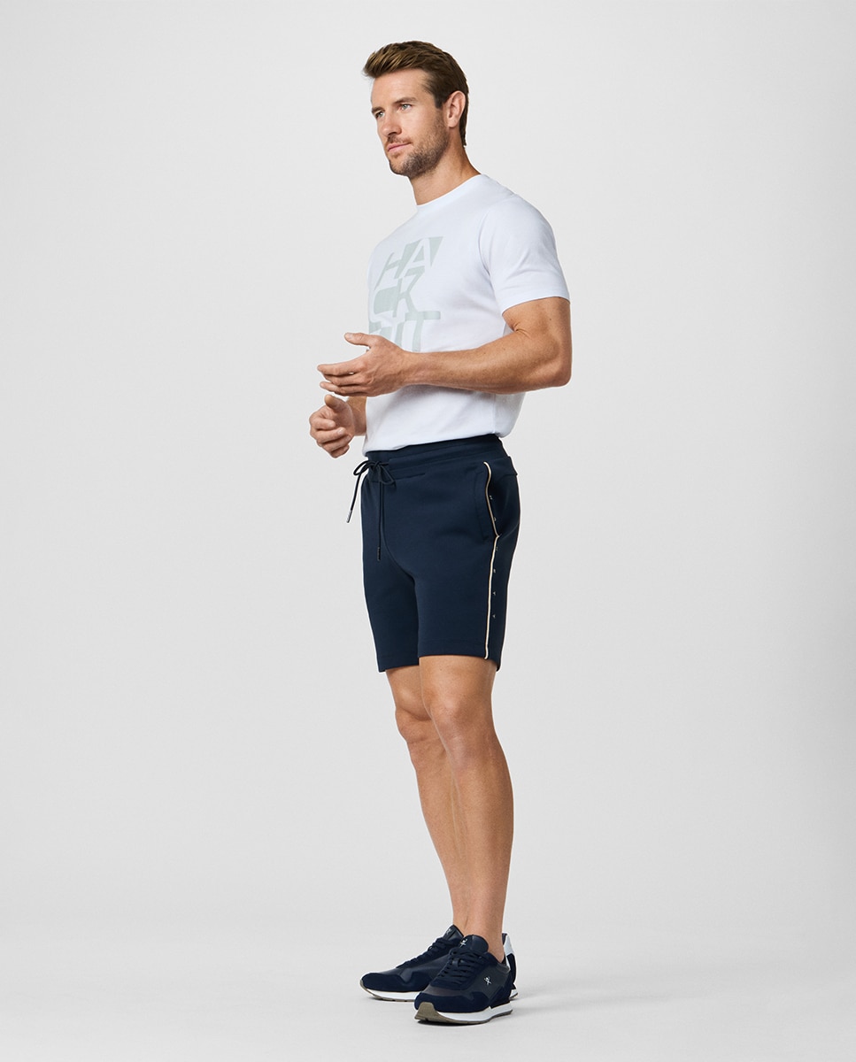 Bermudas Tamanhos Grandes em Tecido de Felpa com Logótipo Lateral Azul-marinho-6