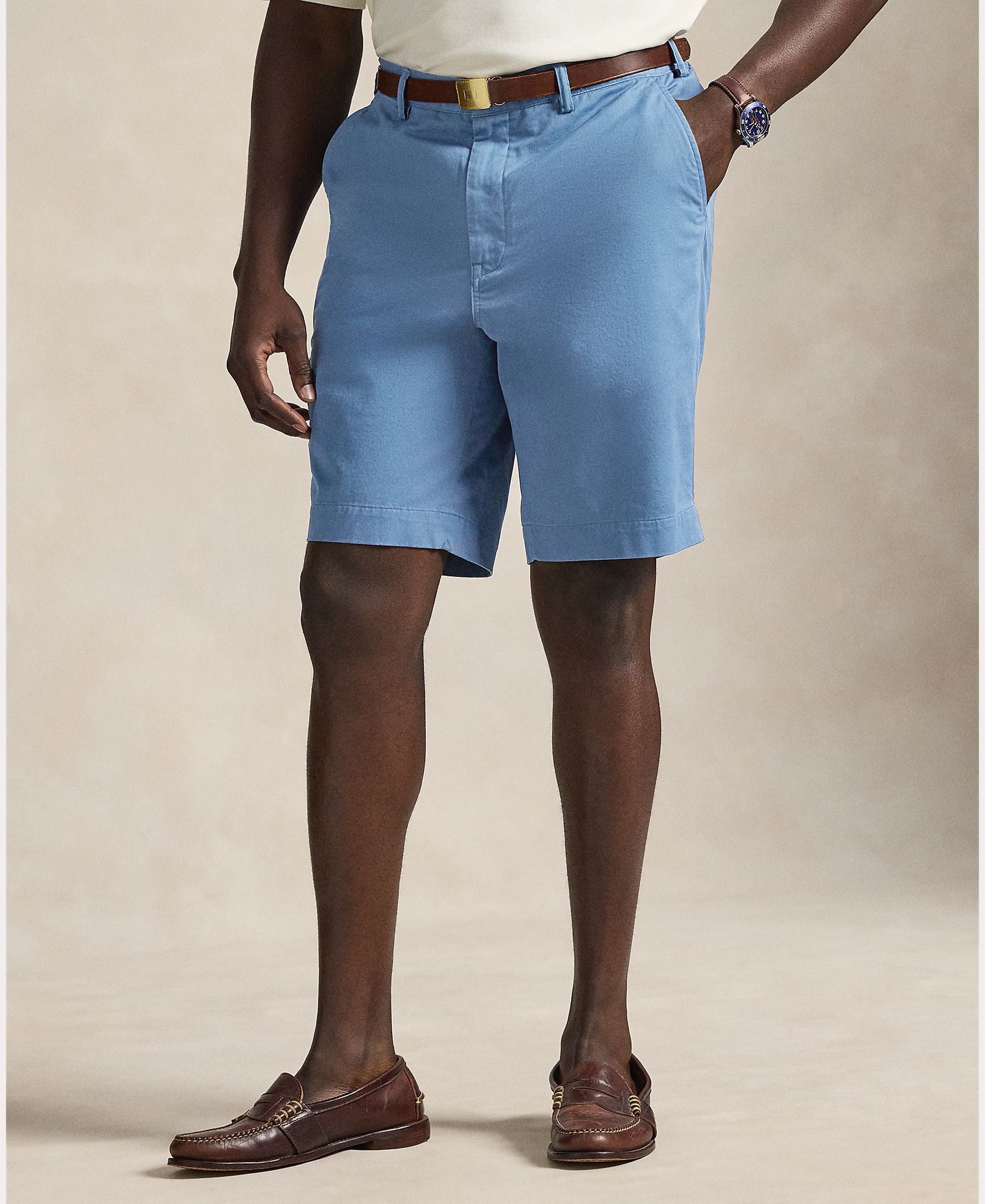 Calções Chino Elásticos Tamanhos Grandes Esmeralda Azul-3