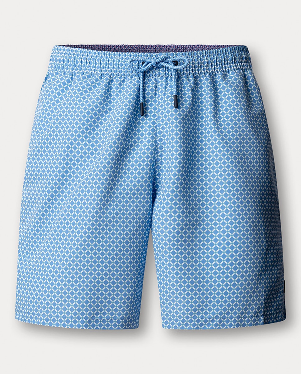 Calções de Banho com Estampado Geométrico Tamanhos Grandes Azul-1