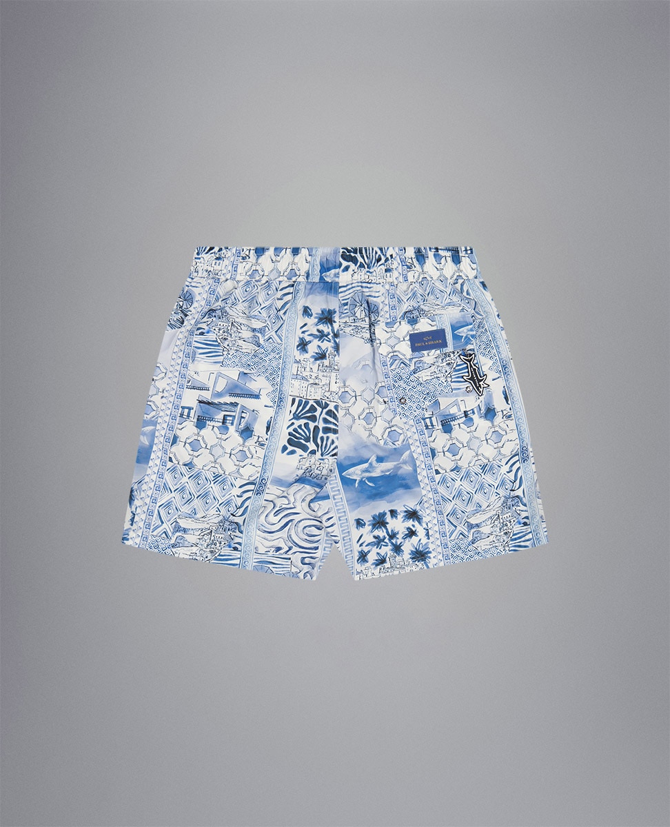 Calções de Banho com Estampado Portofino Azul-2