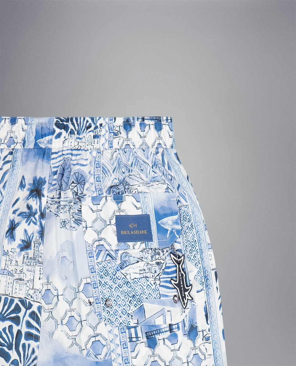 Calções de Banho com Estampado Portofino Azul-3