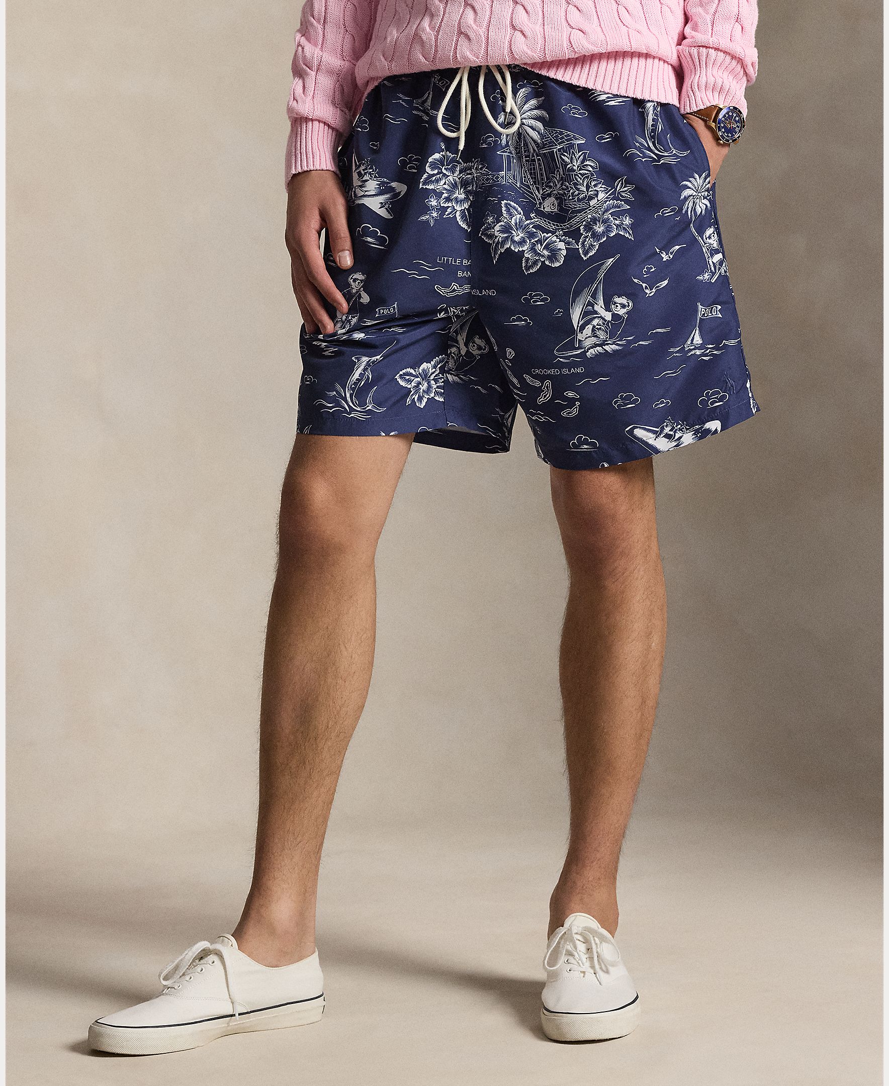 Calções de Banho com Estampado Azul-escuro-1