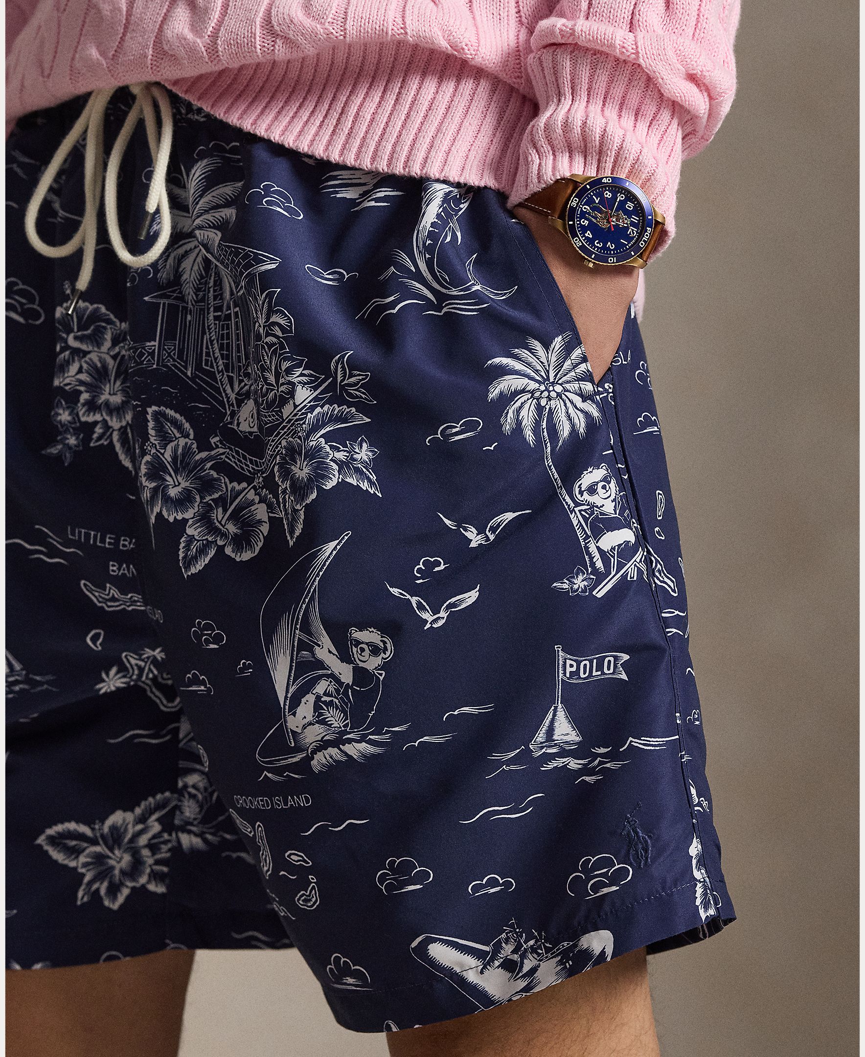 Calções de Banho com Estampado Azul-escuro-4