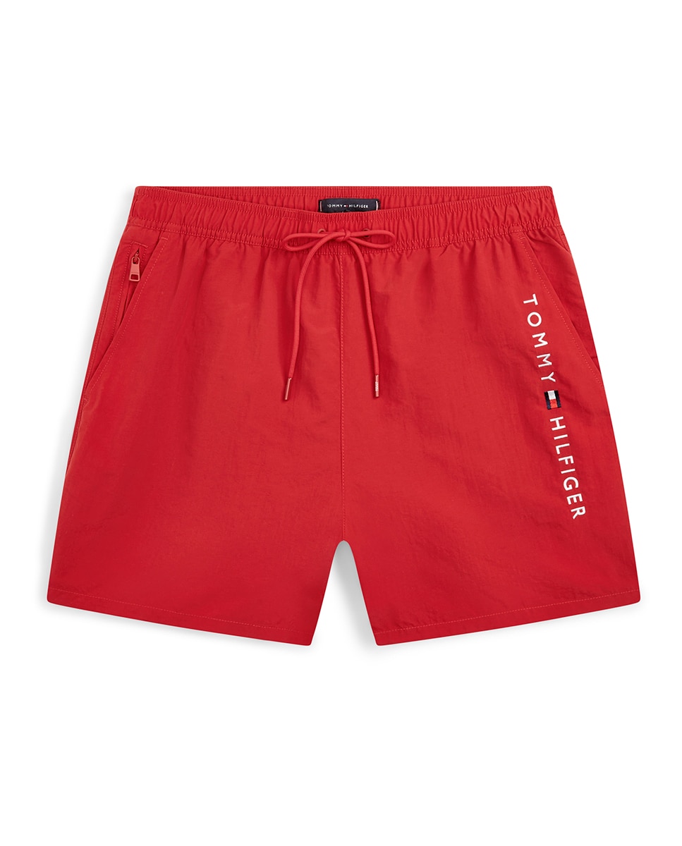 Calções de Banho Lisos com Cintura Ajustável Tamanhos Grandes Vermelho-2