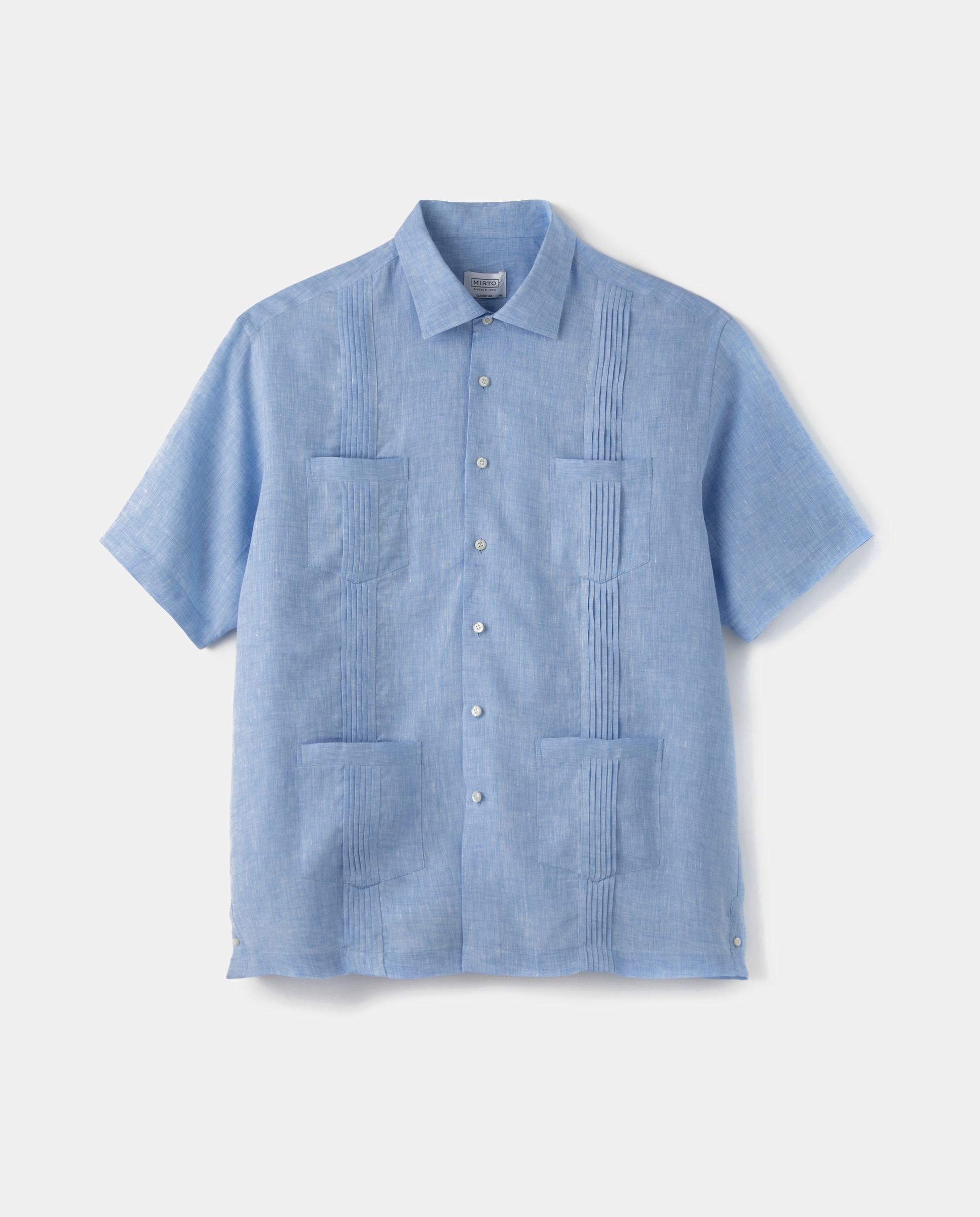 Camisa guayabera de linho de homem Mirto regular lisa azul tamanhos grandes Azul-1