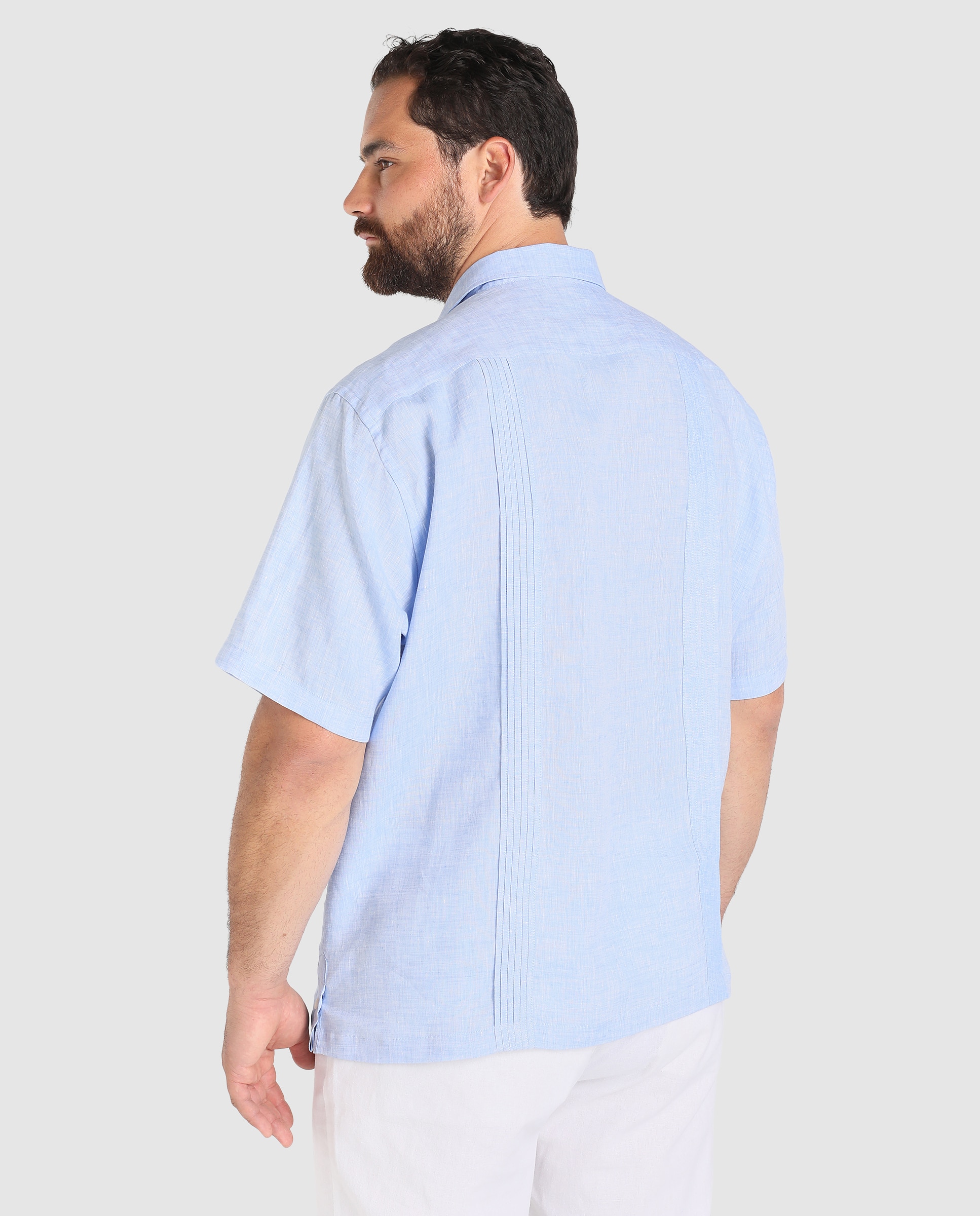 Camisa guayabera de linho de homem Mirto regular lisa azul tamanhos grandes Azul-2