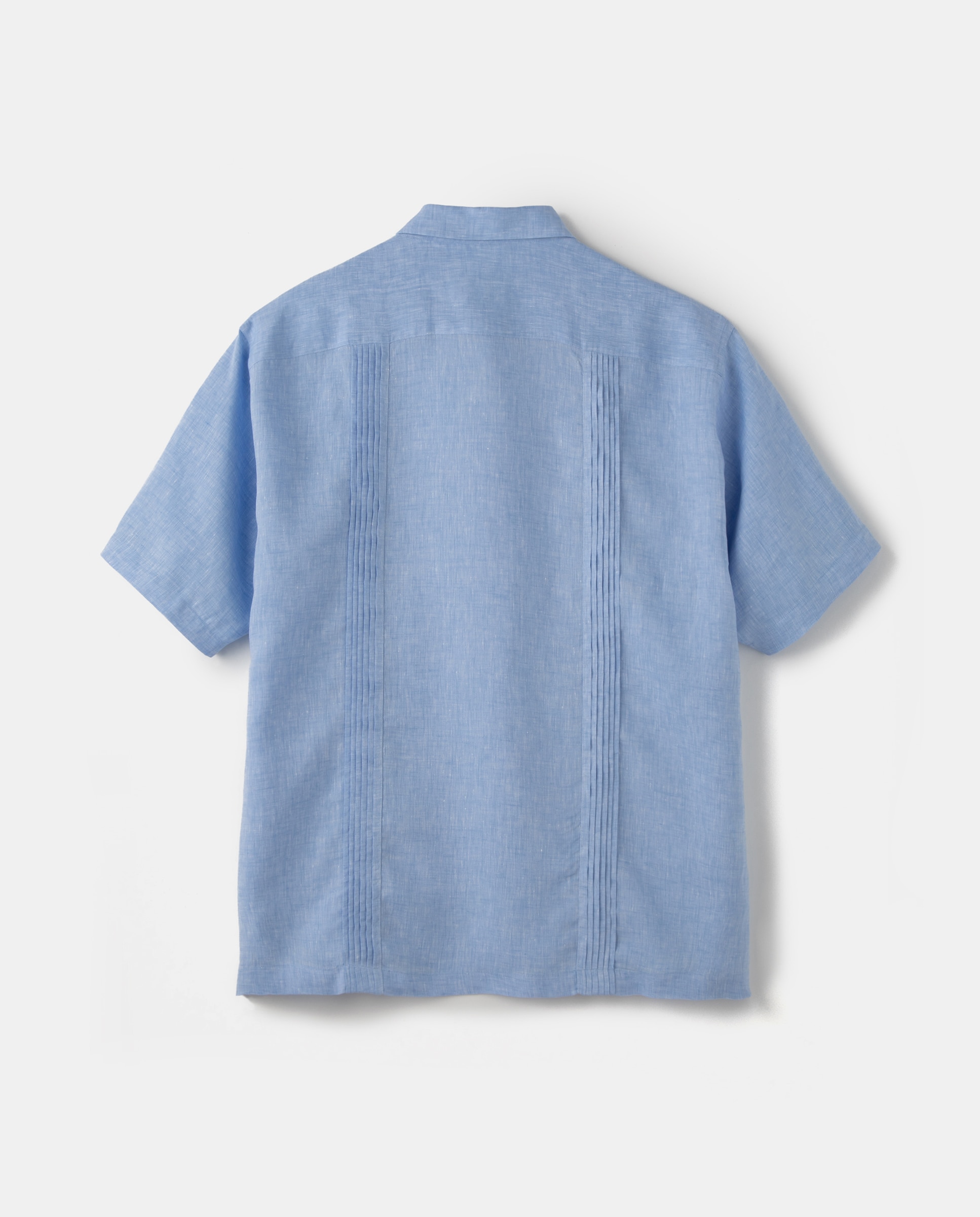 Camisa guayabera de linho de homem Mirto regular lisa azul tamanhos grandes Azul-4