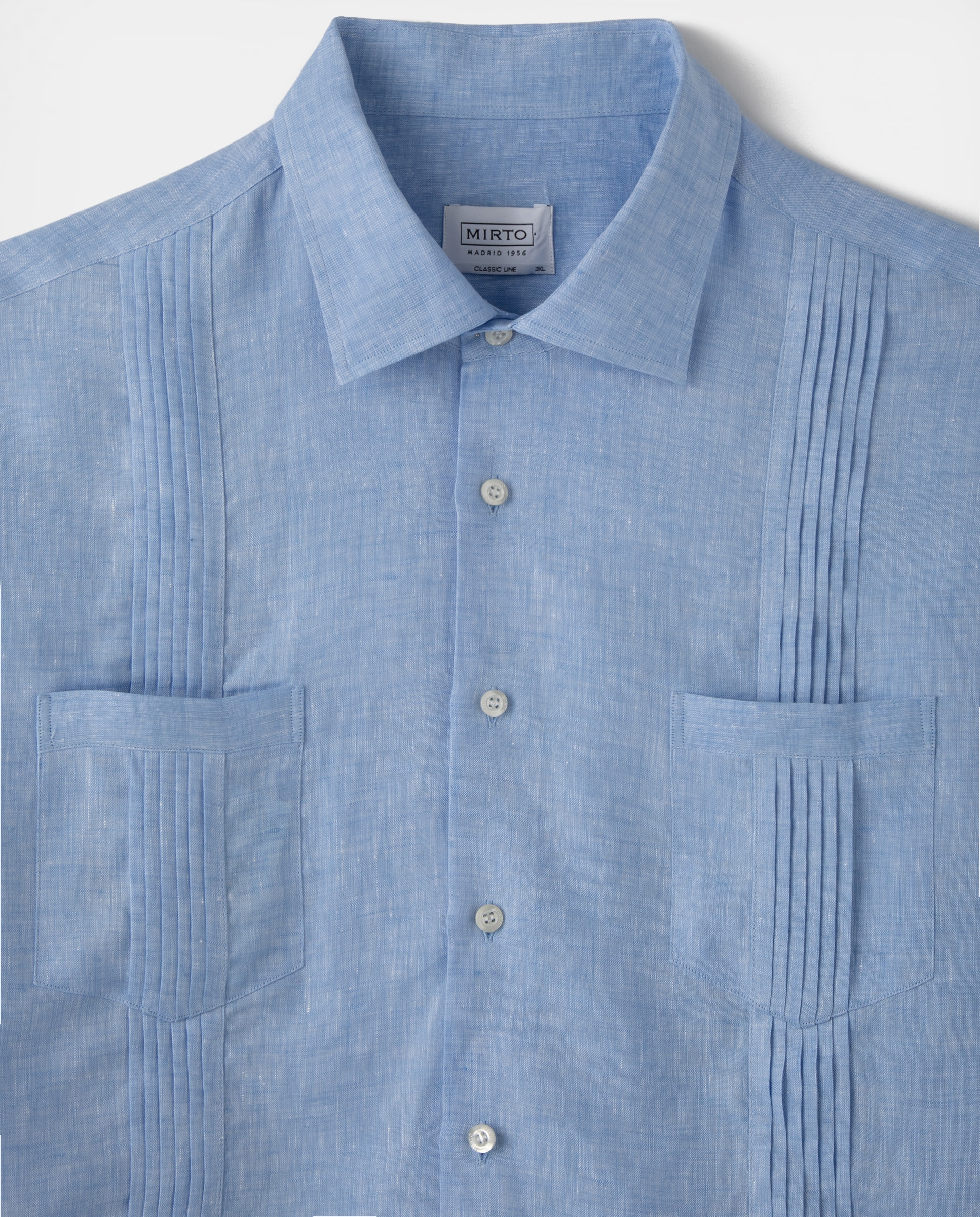 Camisa guayabera de linho de homem Mirto regular lisa azul tamanhos grandes Azul-5