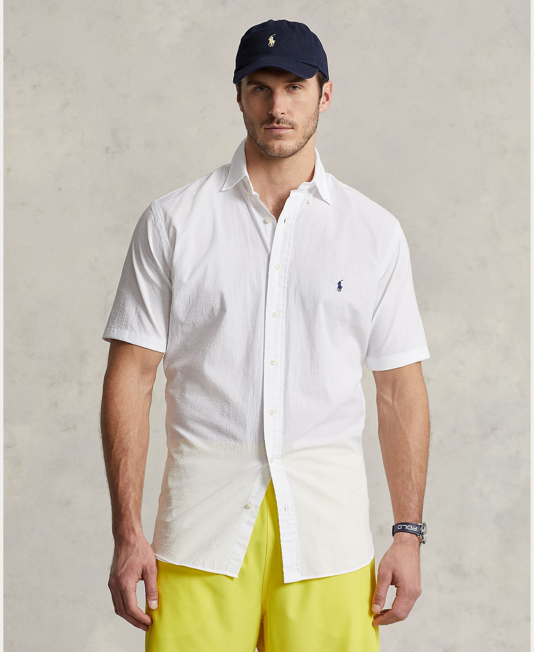 Camisa de Manga Curta em Seersucker Tamanhos Grandes Branco-1