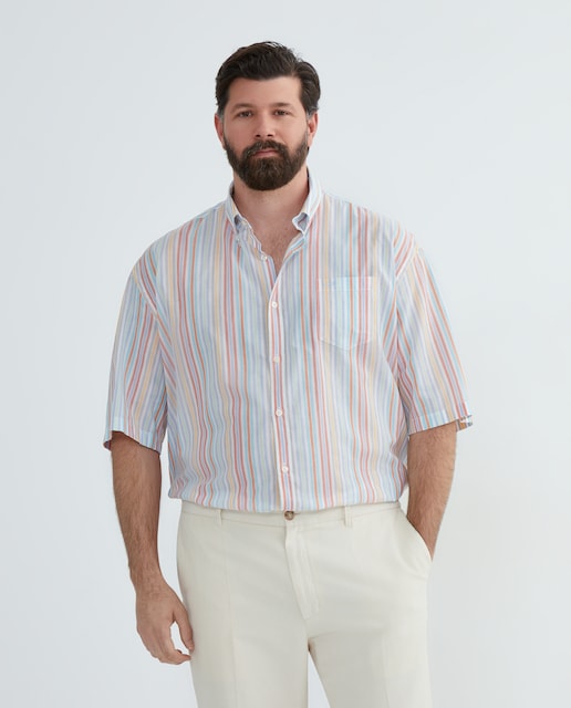 Imagem 0 de Camisa Tamanhos Grandes às Riscas com Manga Curta - Multicolor