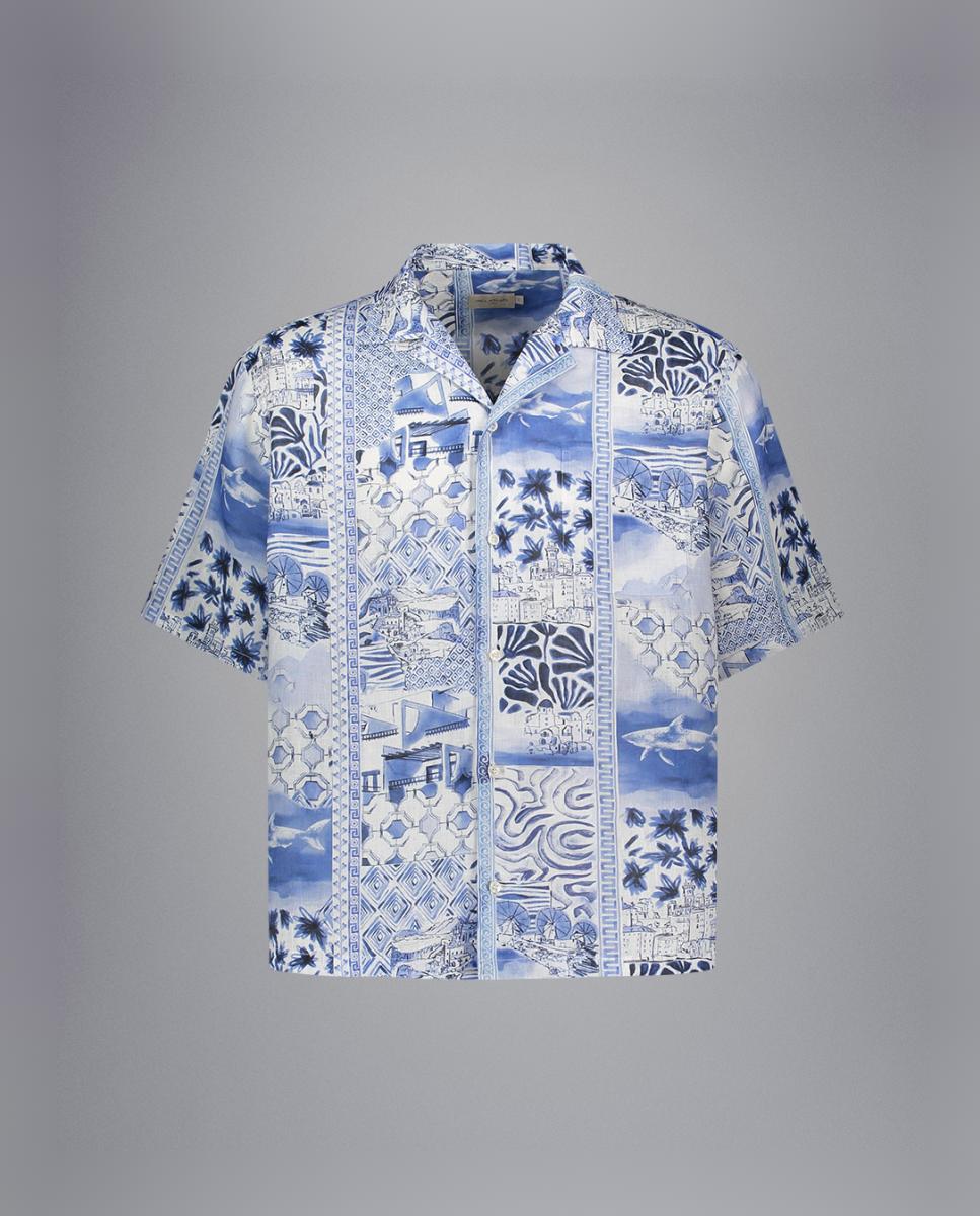 Imagem 0 de Camisa Estampada de Linho com Manga Curta