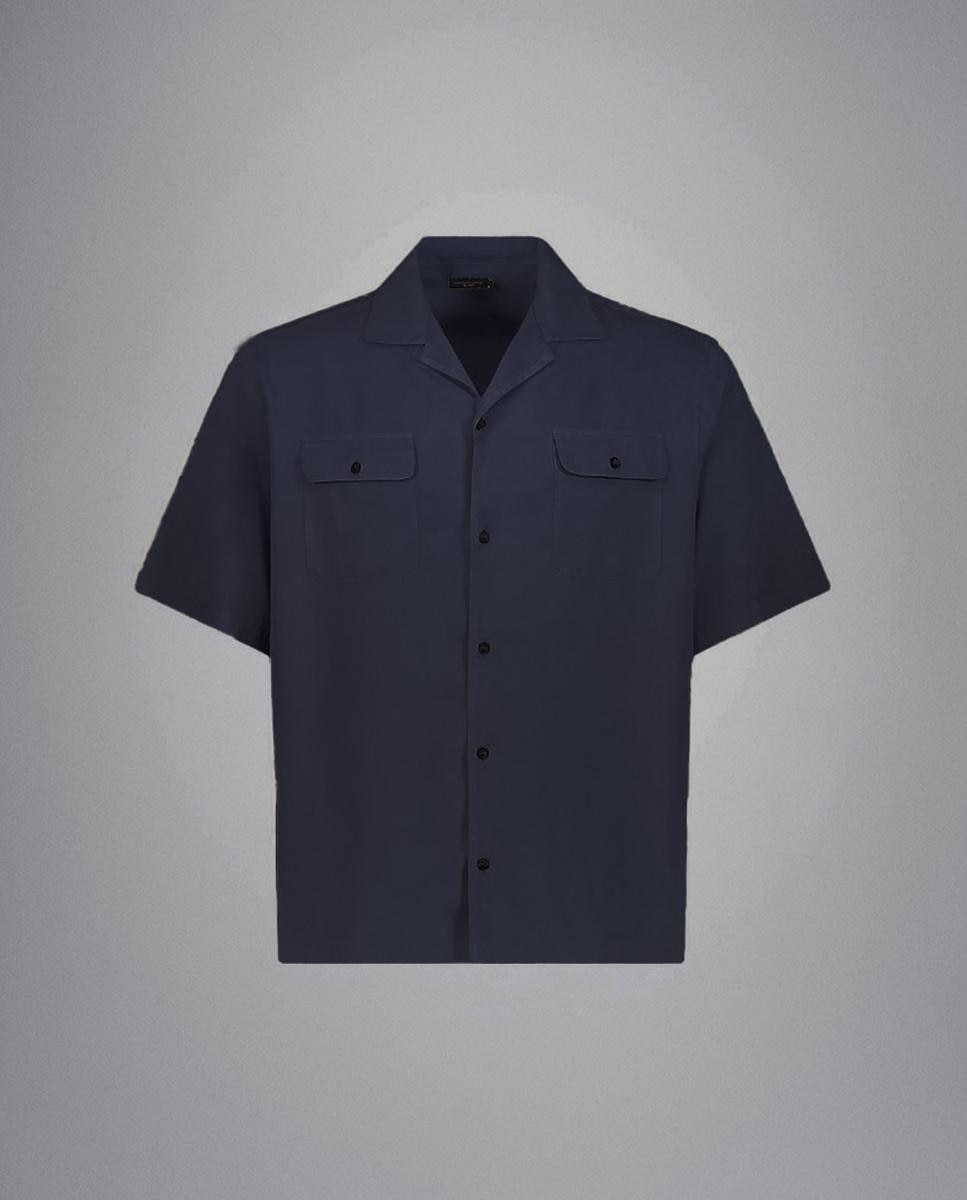Camisa com Gola Tipo Bowling e Dois Bolsos Azul-marinho-1