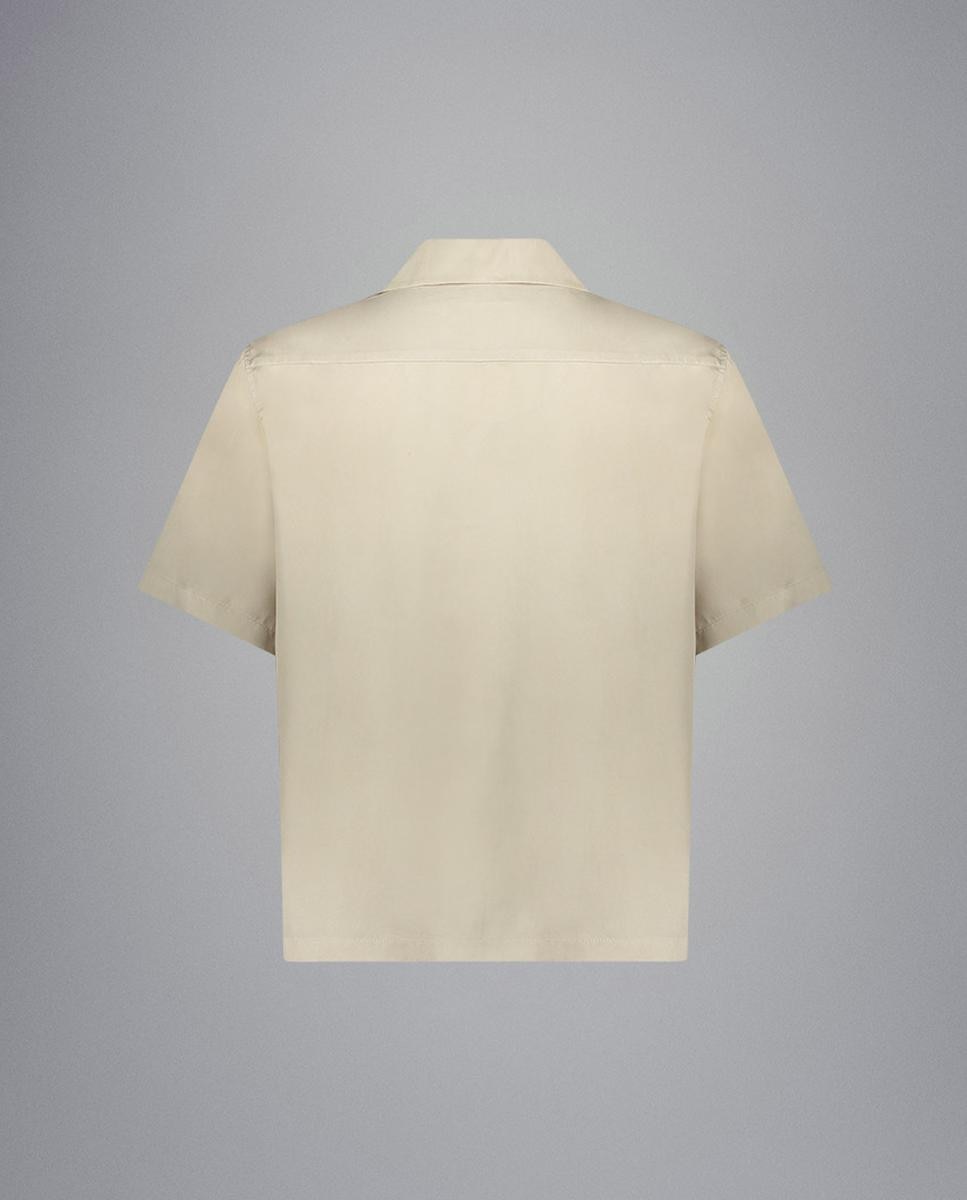 Camisa com Gola Tipo Bowling e Dois Bolsos Bege-2