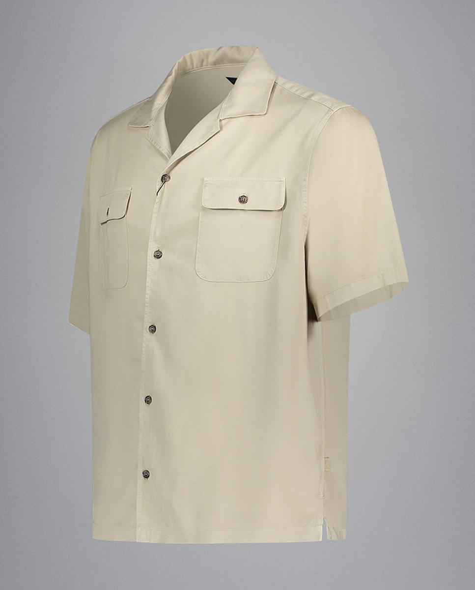 Camisa com Gola Tipo Bowling e Dois Bolsos Bege-3