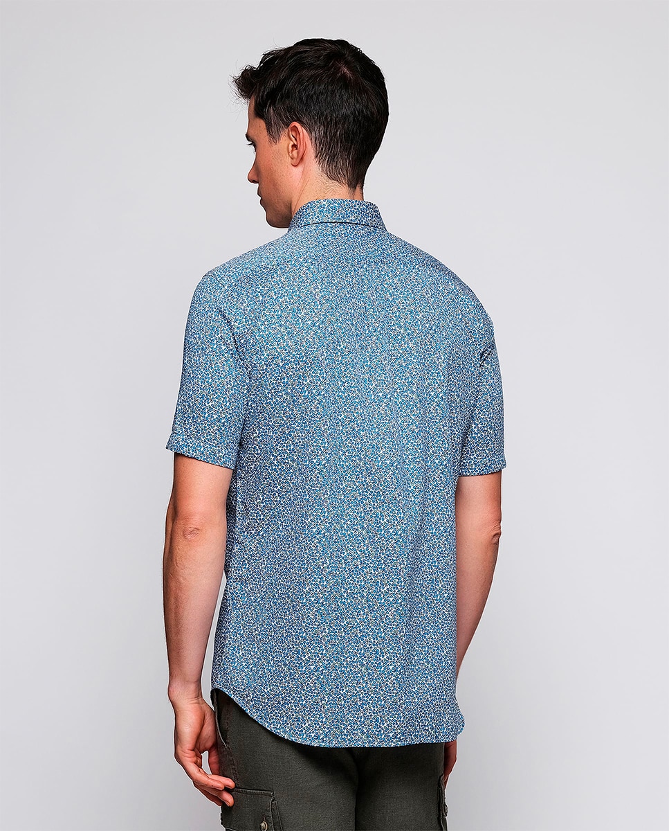 Camisa de Manga Curta com Estampado Floral Tamanhos Grandes Azul-2
