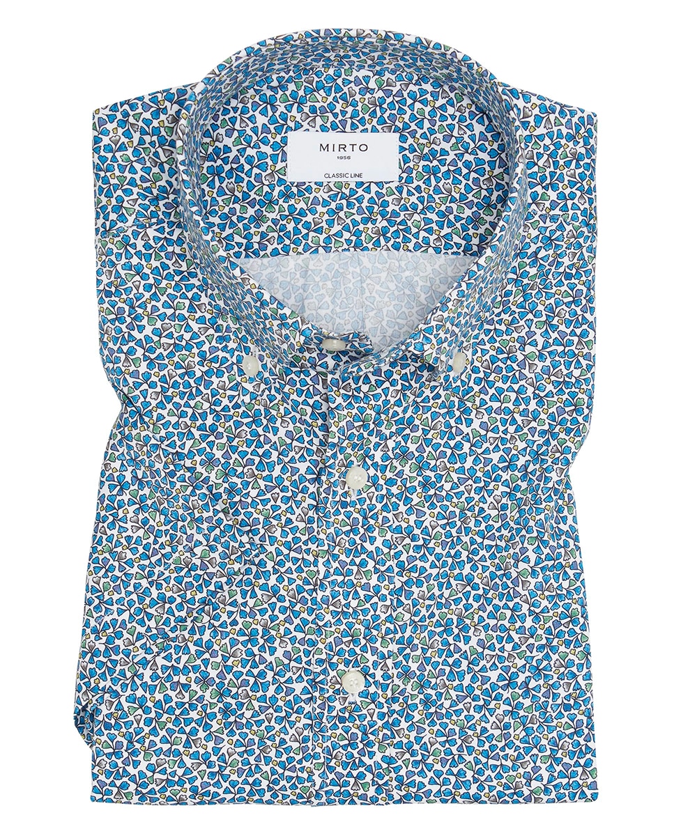 Camisa de Manga Curta com Estampado Floral Tamanhos Grandes Azul-3