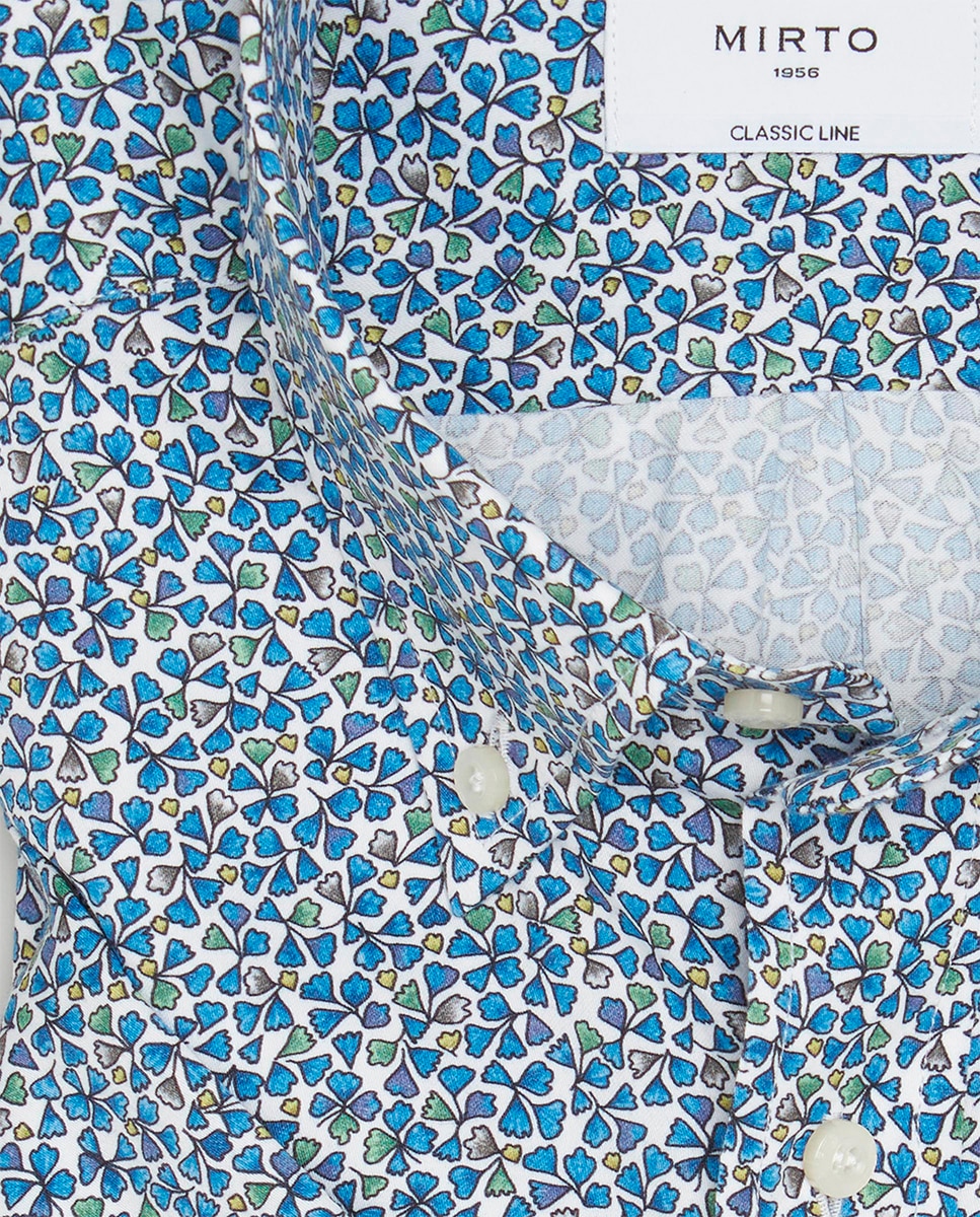 Camisa de Manga Curta com Estampado Floral Tamanhos Grandes Azul-4