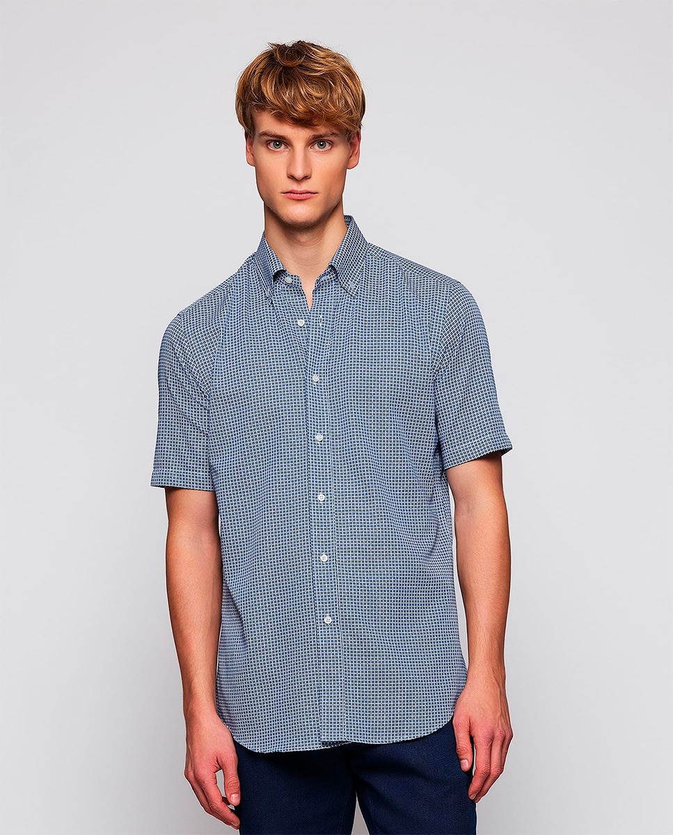 Camisa Casual de Manga Curta com Estampado Tamanhos Grandes Azul-1