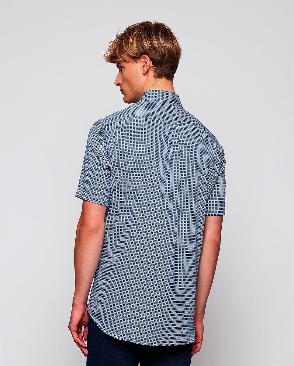 Camisa Casual de Manga Curta com Estampado Tamanhos Grandes Azul-2