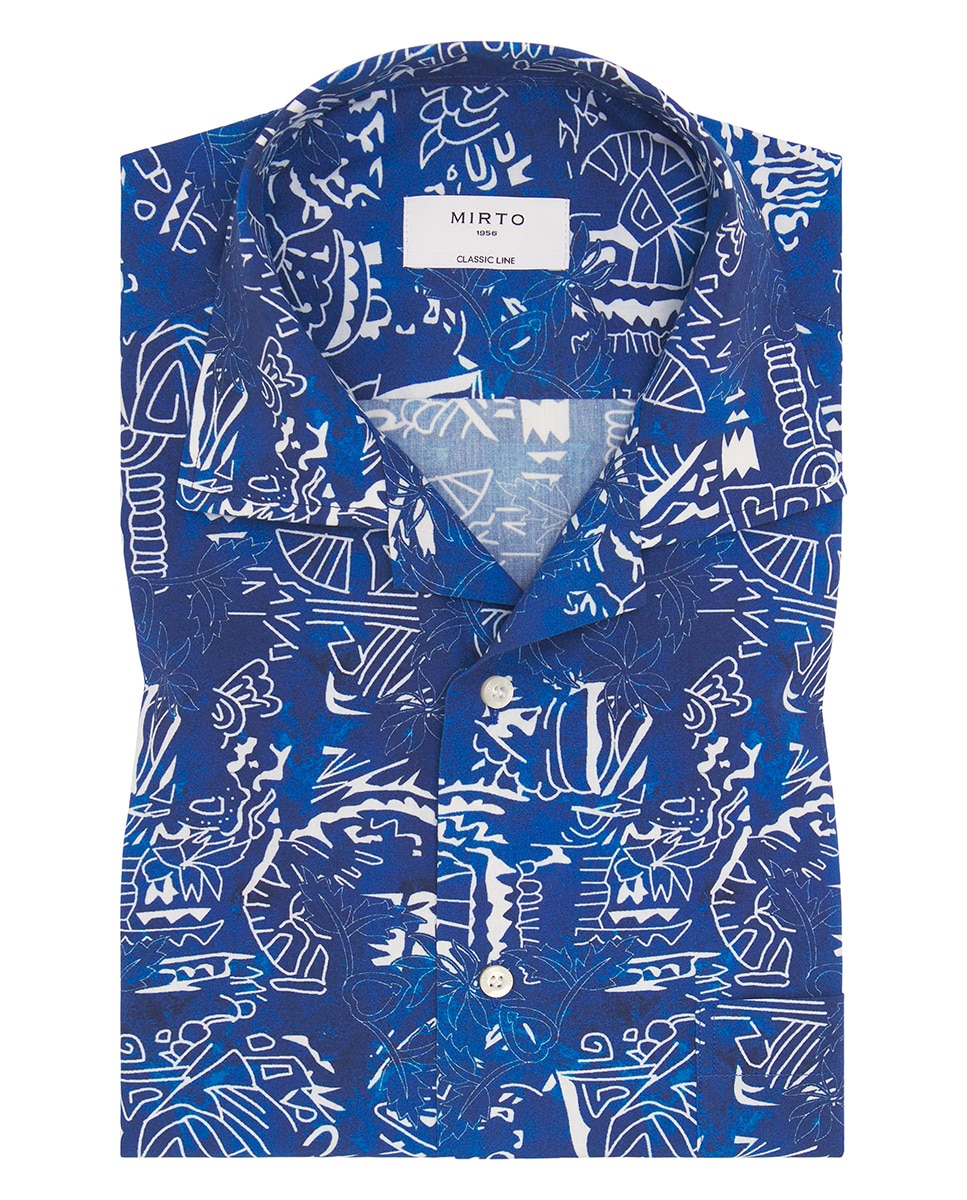 Camisa Havaiana Estampada com Manga Curta Tamanhos Grandes Azul-marinho-3