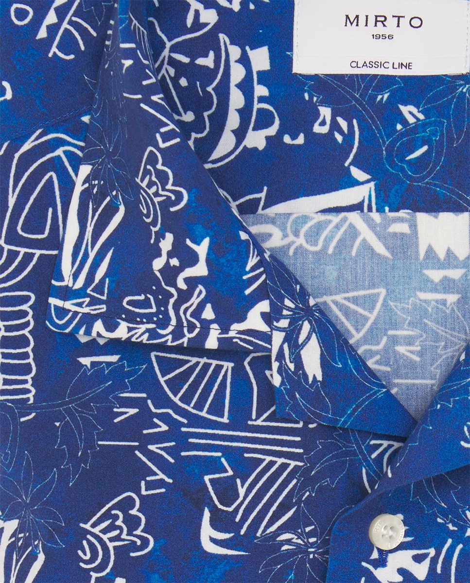 Camisa Havaiana Estampada com Manga Curta Tamanhos Grandes Azul-marinho-4