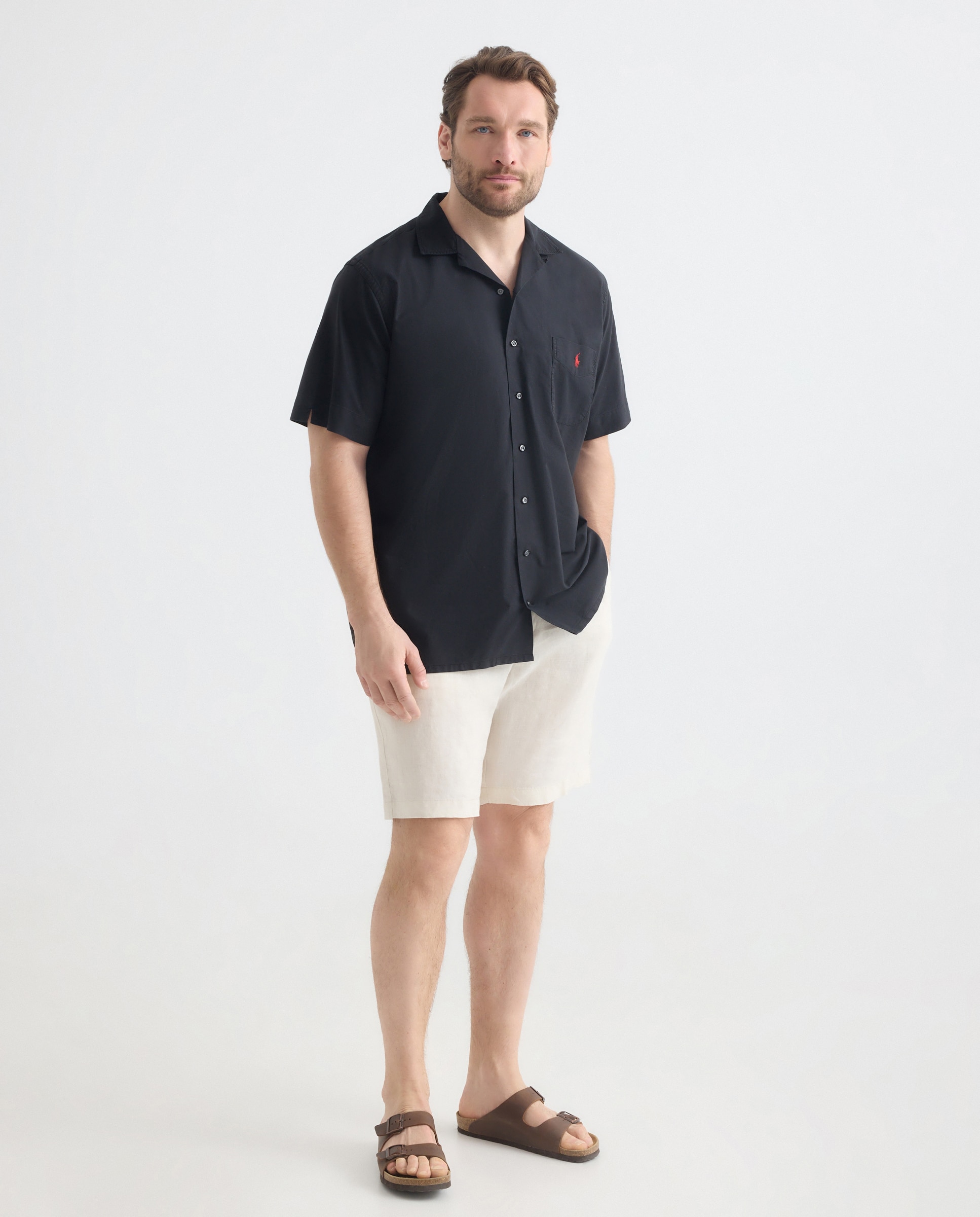 Camisa Oxford de Manga Curta Tamanhos Grandes Preto-1