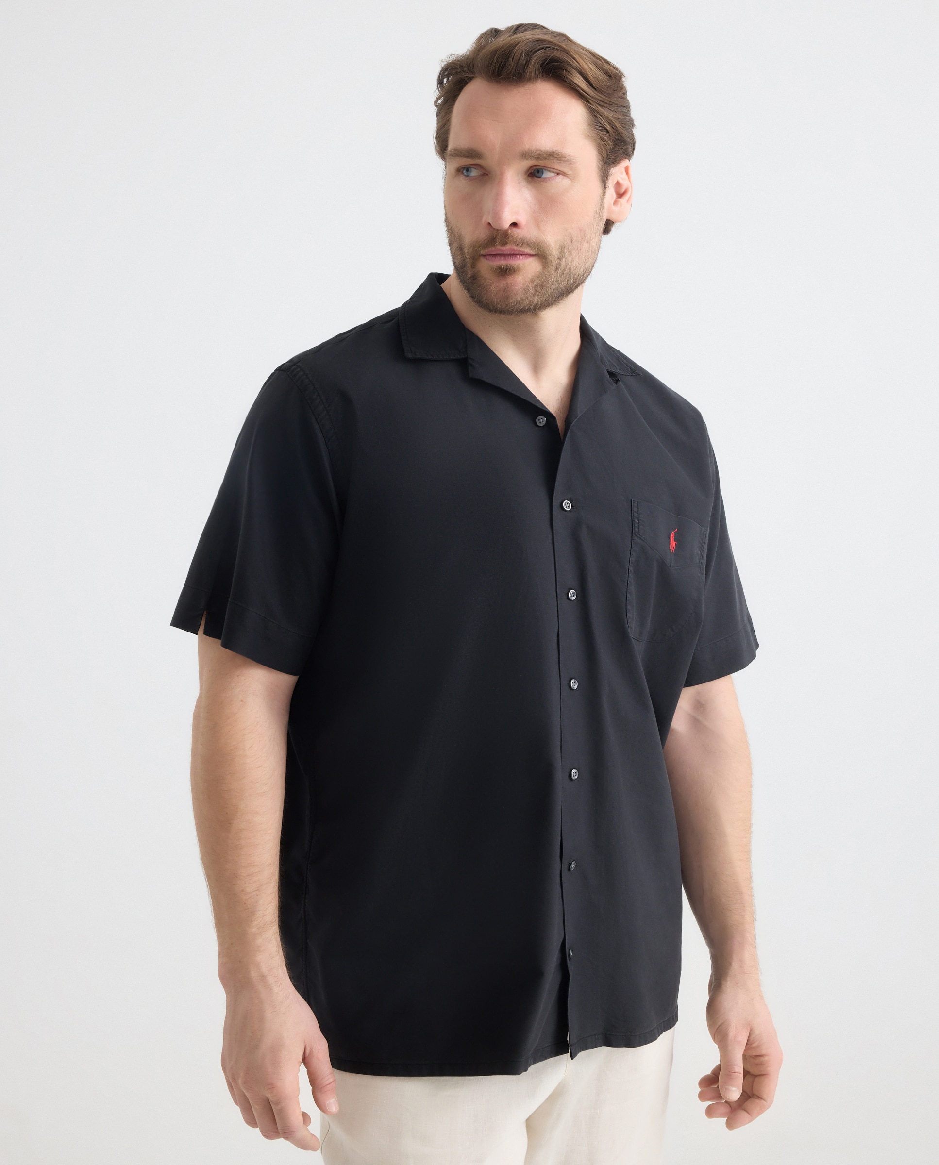 Camisa Oxford de Manga Curta Tamanhos Grandes Preto-3